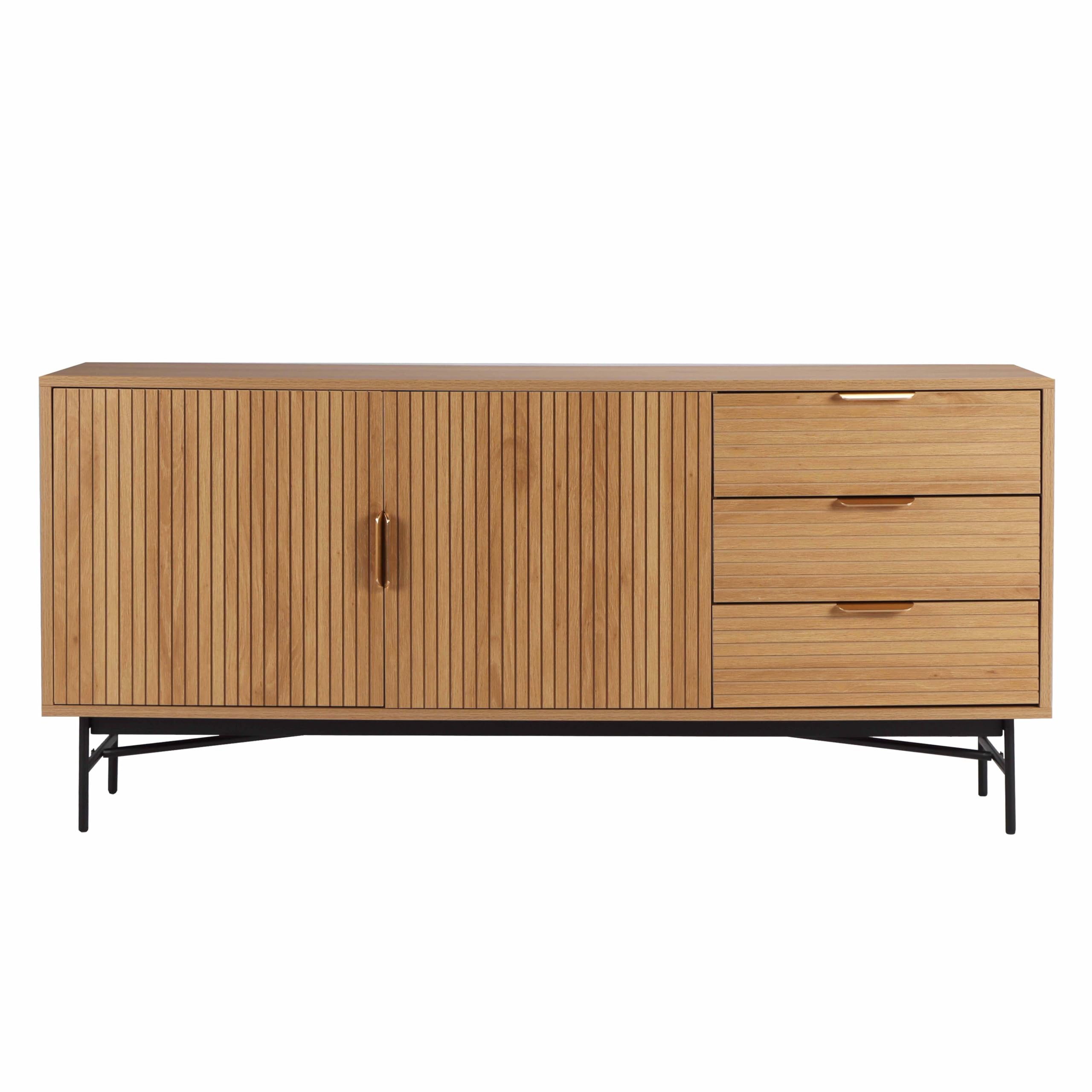 Oviala Buffet 2 Portes et 3 tiroirs en mélaminé et Acier 160 cm Beige