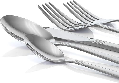 Miniatura 4 de MegaChef Cravat - Juego de cubiertos de acero inoxidable para 4 pulgadas, 20 piezas, color plateado