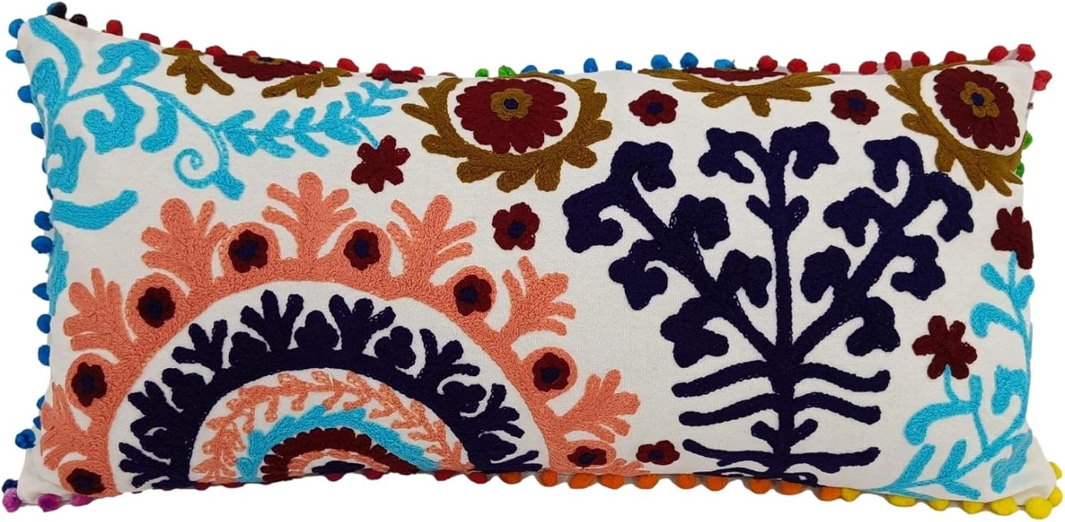 Trade Star 100% Cotton Pillow Case Handmade Couch Decor Elegant Spring Cushion Case for Home Fall Decor Throw Pillow Shams Embroidered Lumbar Pillow Cover Beautiful 12x24 Inches Large Cushion Cover