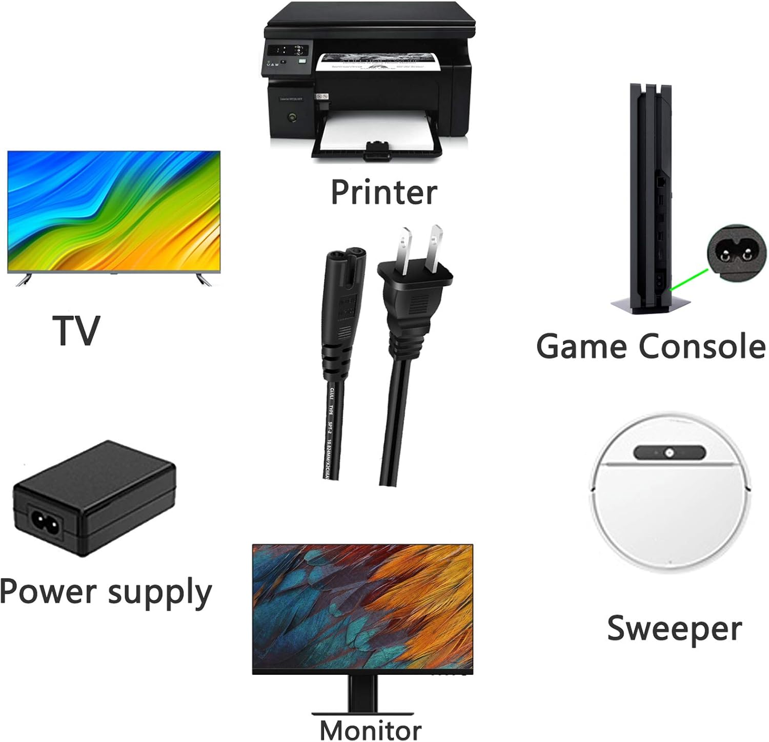 Gеt Dіѕсоunt 70% Prісе Alesuc UL Listed 2 Prong Power Cord 10ft for Samsung TV HP Cannon Epson Dell Printer, AC Power Cable for TV Monitor Compatible with PS4 PS3 PS2 Playstation 4 Slim, Xbox LG Universal Replacement Cable
