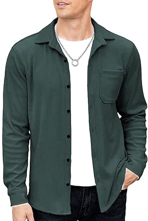 COOFANDY Men's Corduroy Shirt Casual Shacket Long Sleeve Button Down Lightweight Jacket