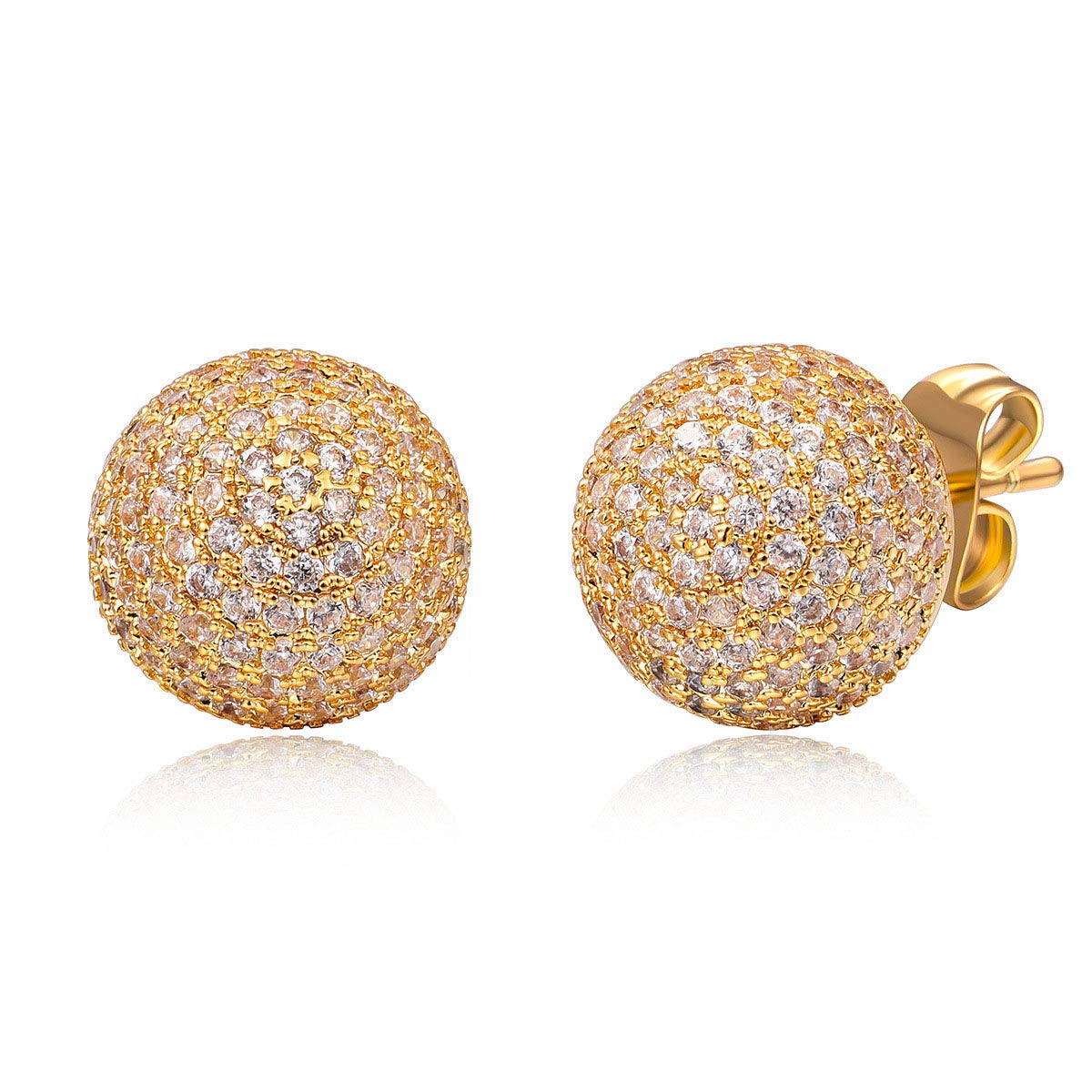 Zhang Trading18K Gold Plated Half Ball Shape Full Micro-Pave CZ Stud Earrings