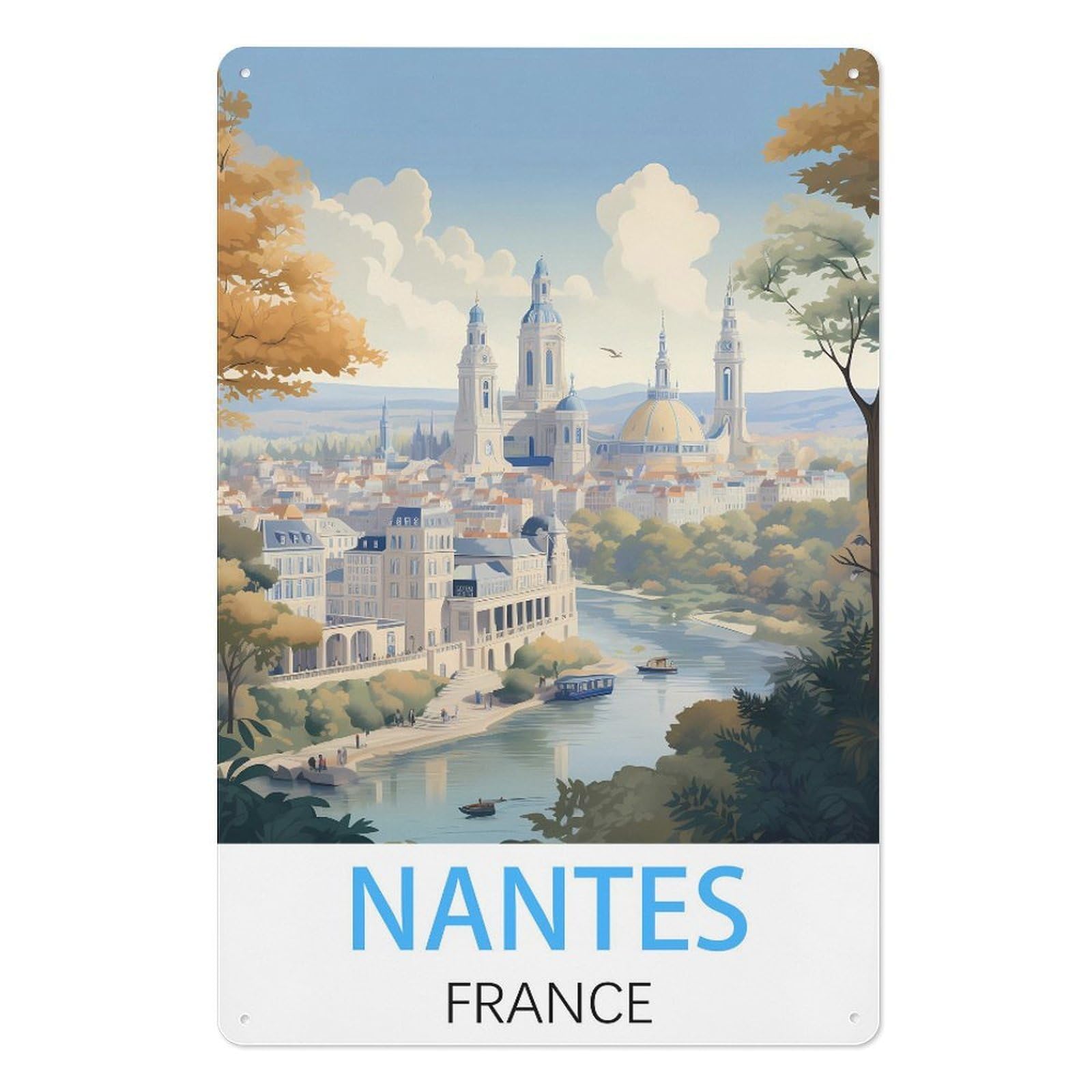 Nantes France Vintage Travel Posters Vintage Tin Sign 08x12inch(20x30cm) Wall Art for Home Office Bedroom Living Room Cafes Wall Decor