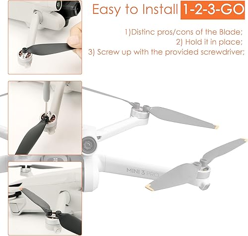 Miniatura 5 de XINANEE - Hélices para DJI Mini 3 Pro Dron, accesorios ligeros de bajo ruido y silenciosos con tornillos y destornilladores cuchillas (rayas rojas y