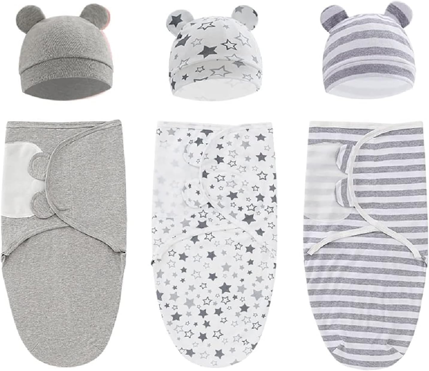 Liusu 3 Pack Swaddle Blankets for Baby Girls Boys, Adjustable Infant Newborn Swaddle Sack Baby Wraps Soft Cotton Swaddle Sack