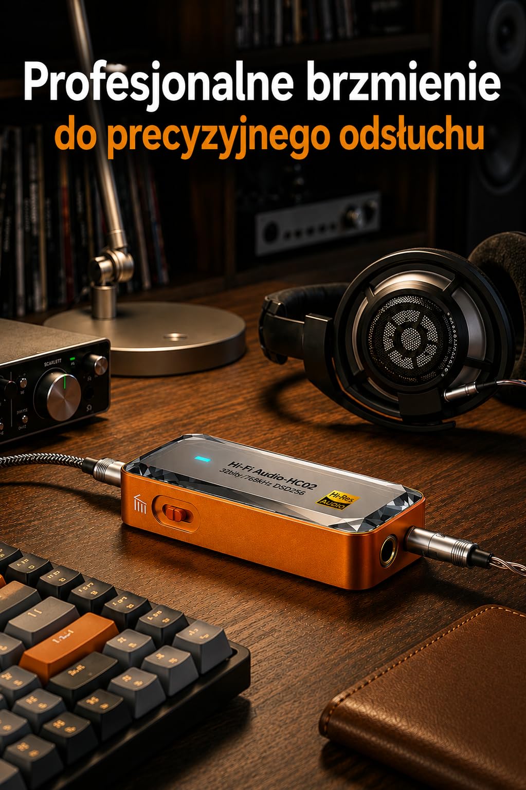 USB C DAC wzmacniacz słuchawkowy, CS43198 HiFi dongle DAC z wyjściem 3,5 mm i 4,4 mm, przenośny DAC AMP, DSD256 32bit/768kHz do IEM, słuchawek, laptopa i PC,pomarańczowy | USB C DAC z CS43198, Hi-Res, 3,5 mm i 4,4 mm