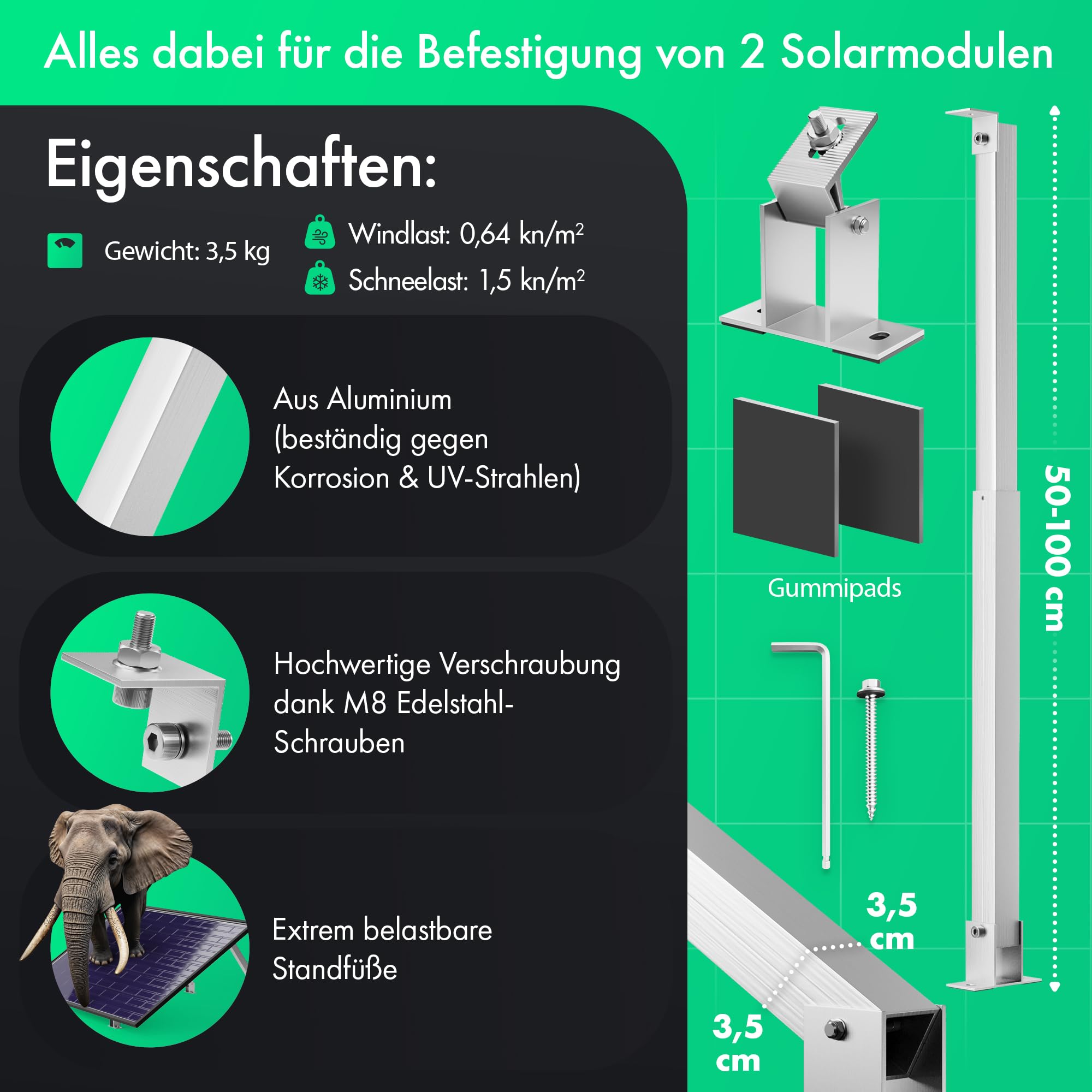 MATADORES Aufständerung für 2 Solarmodule | Für Hauswand, Flachdach, Balkon | Verstellbar 15°–60° Neigung | Aluminium-Halterung für Balkonkraftwerk | Inkl. Montageset