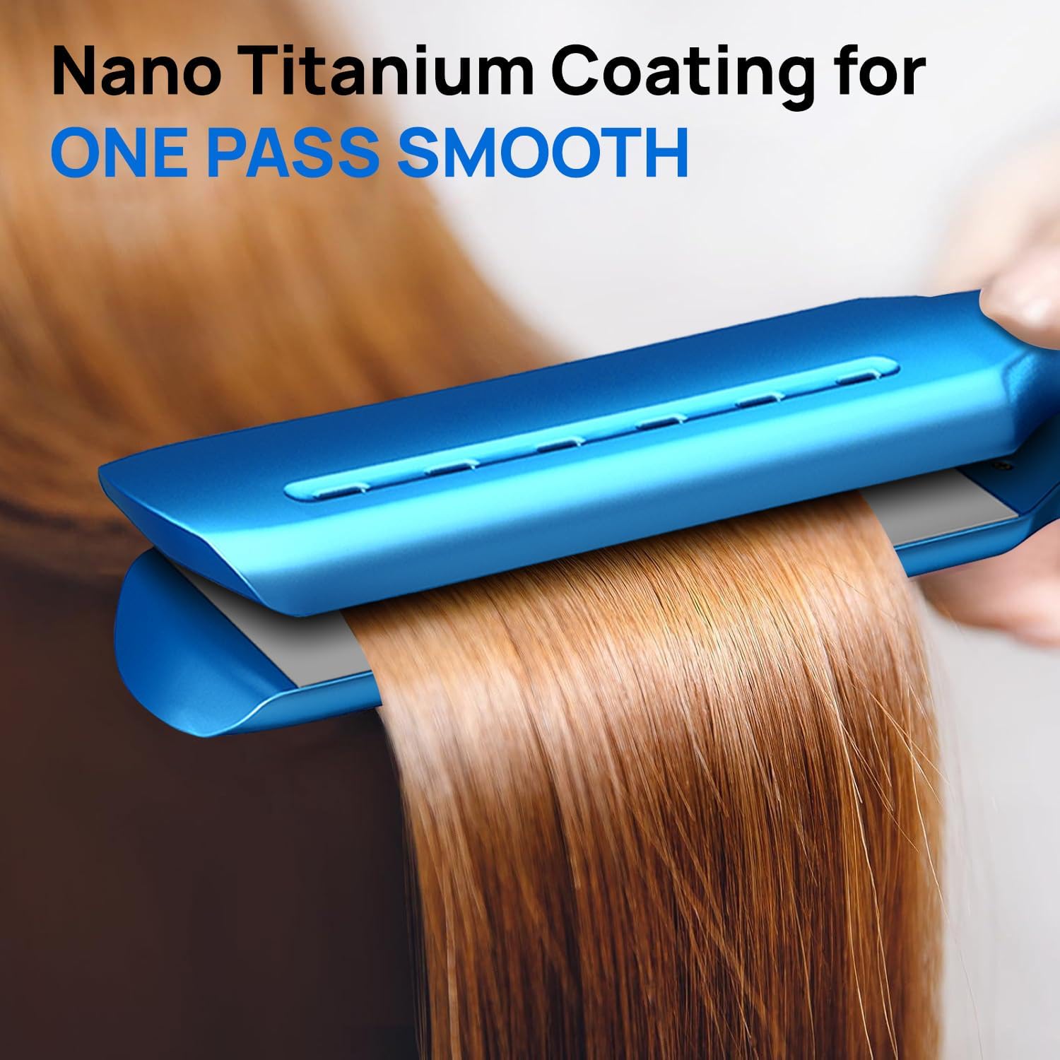 1.7-Inch Nano Titanium Wide Flat Iron for Thick Hair – 15s MCH Fast Heating, Smooth & Sleek Results, Damp to Dry Styling, Hair Straightener Dual Voltage 110-220V (Blue)