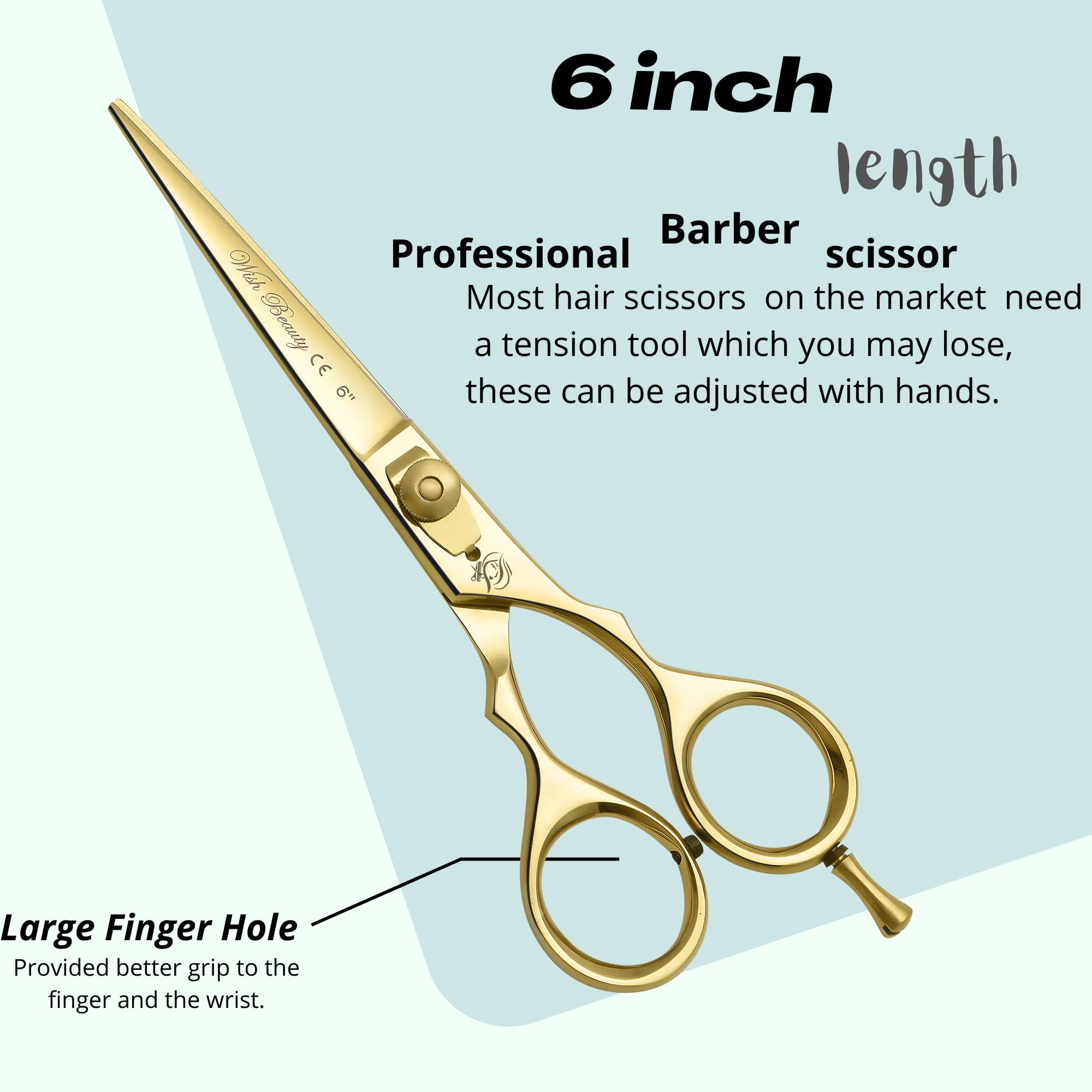 Wishbeauty 6'' Professional Hair Dressing Scissor, Stainless Steel Gold Hair Cutting Shear, Salon Barber Scissors Suitable for Both Men - Image 2