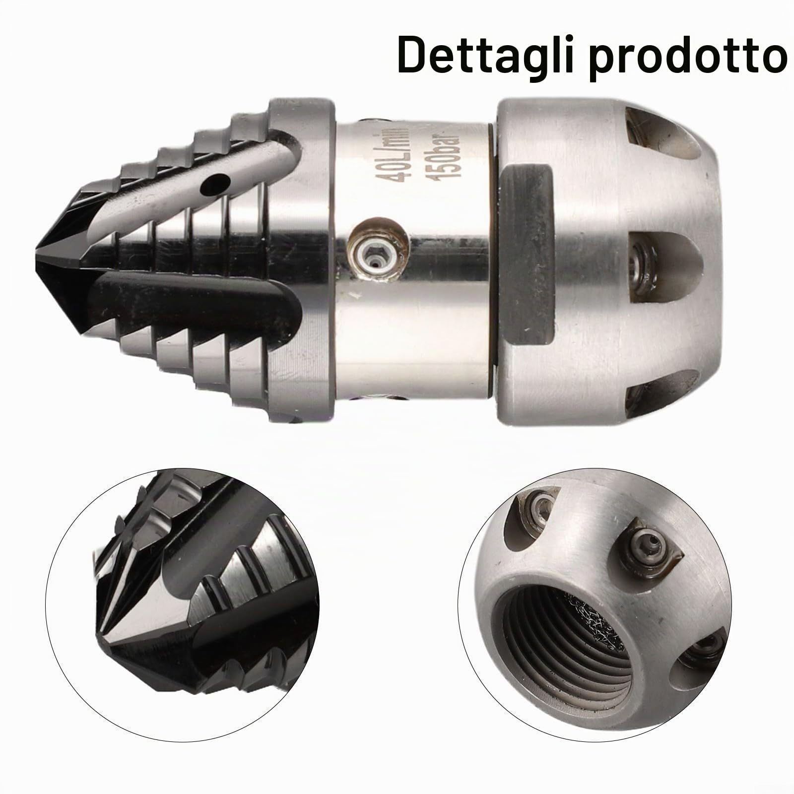 Ugello per la pulizia dello scarico ad alta pressione con ugello rotante per la pulizia e lo sblocco dei tubi per eliminare blocchi nelle fognature e nei camion di dragaggio (40 l/min, 150 kg)