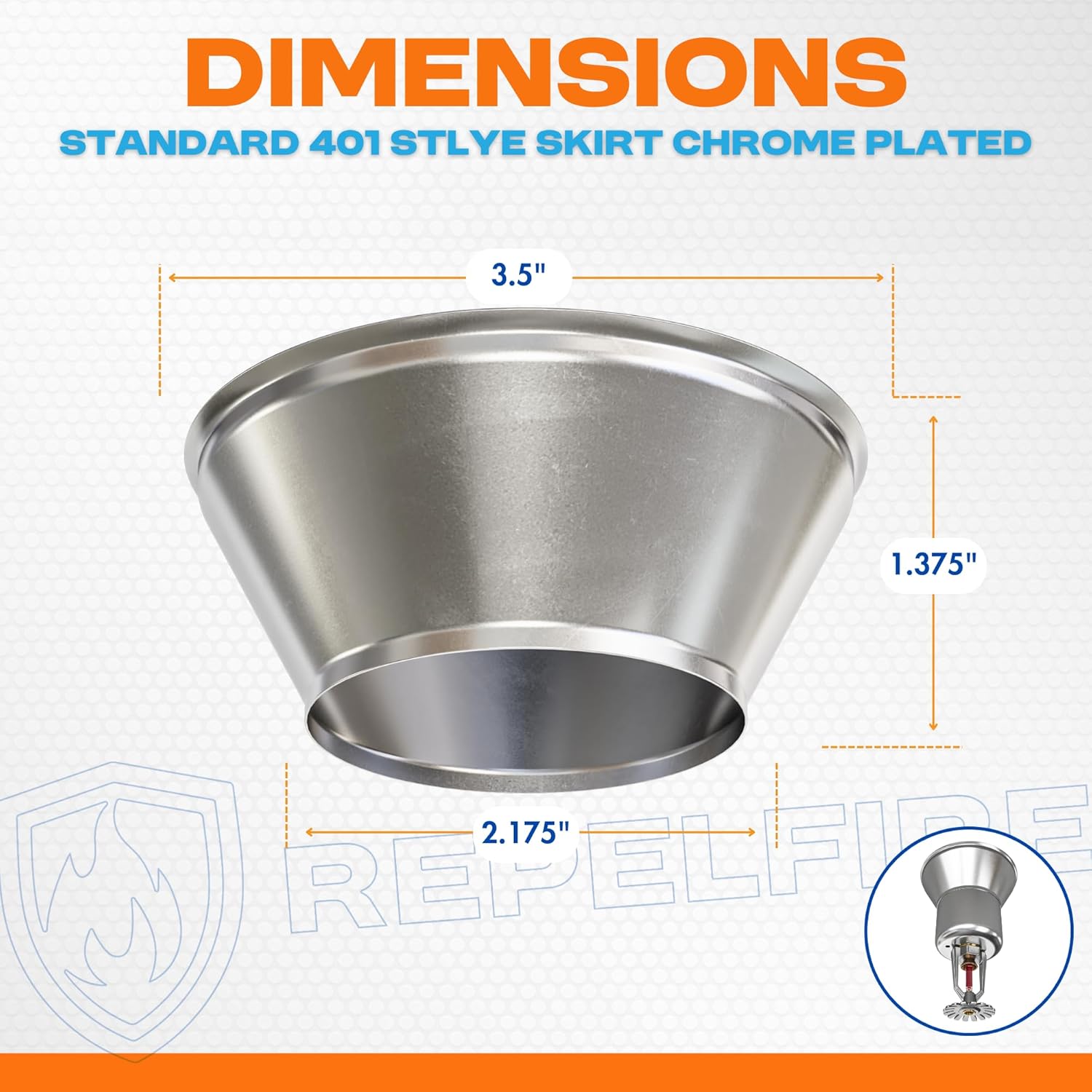 Fire Sprinkler Escutcheon Skirt, Standard 401 Style Escutcheon Pendant Skirt Chrome Plated, Works with Standard 401 Style Cup and Retrofit 2 Piece Cup, Fire Sprinkler Skirt - 12 PK