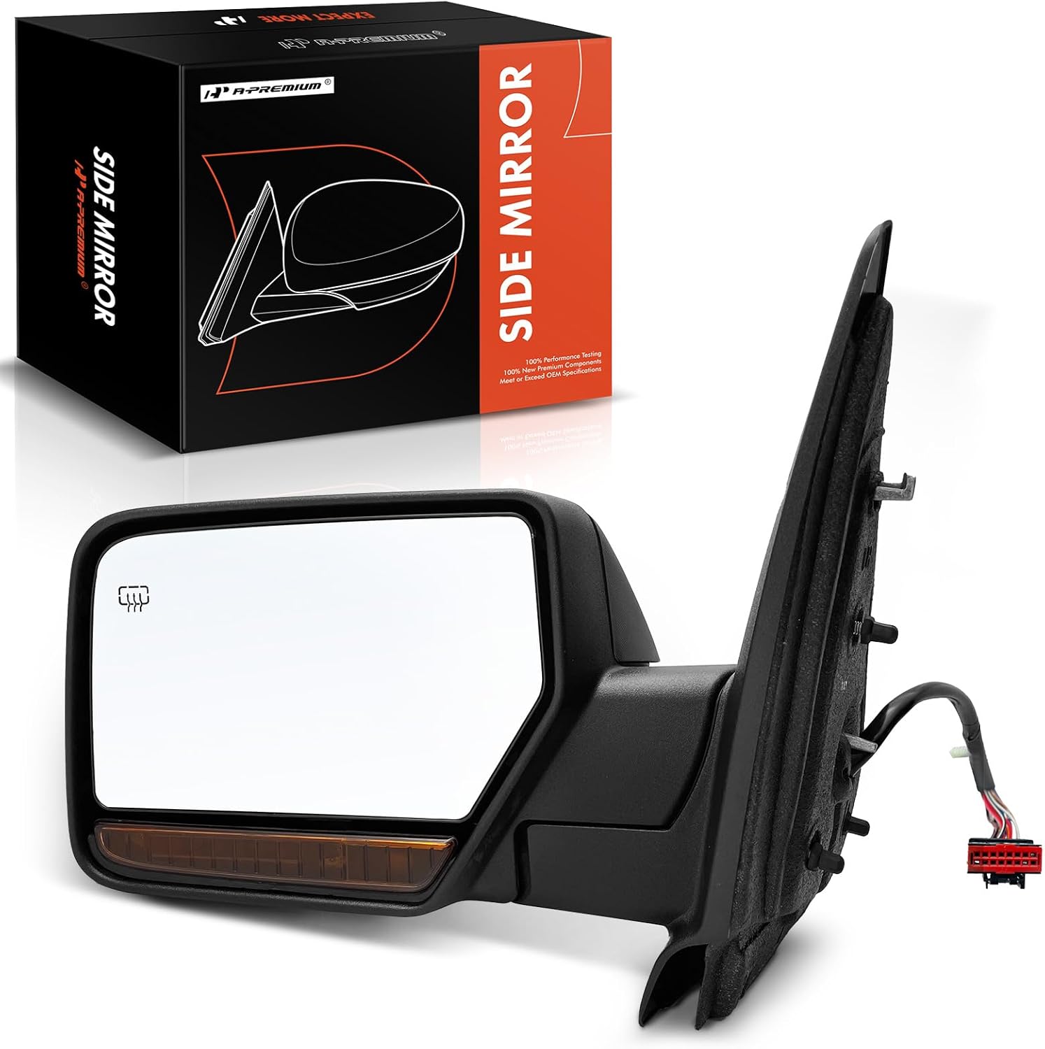 A-Premium Driver Side Power Door Mirror - Compatible with Ford Expedition 2007 2008 2009 2010 - Heated Manual Folding Black Outside Rear View Mirror - w/Turn Signal Puddle Light