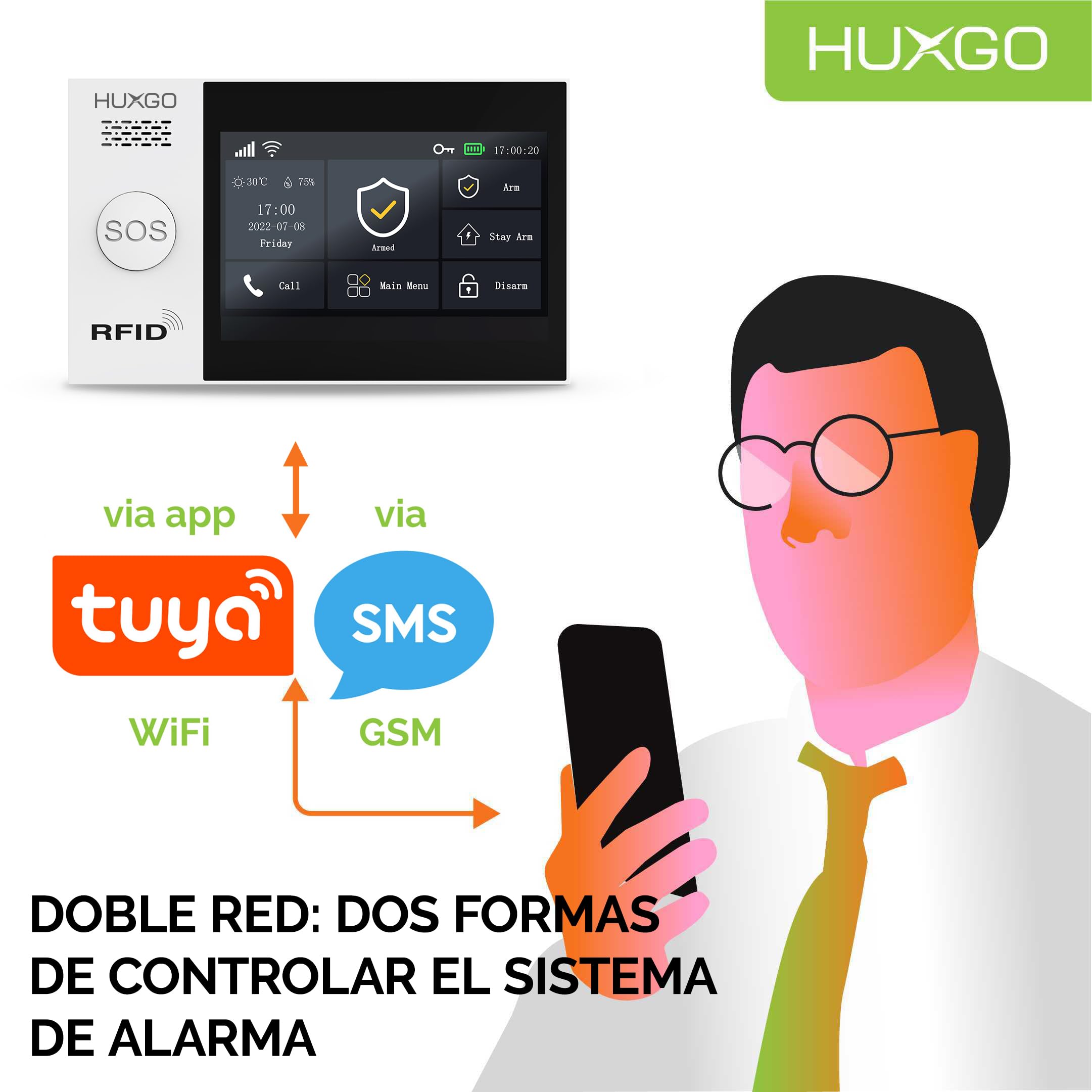 HXA007 Alarma casa con Sirena Exterior WiFi + gsm | Kit Alarma casa inalámbrico con 7X sensores PIR de Movimiento, 7X sensores de Puerta/Ventana | Aplicación Tuya con Aviso al móvil