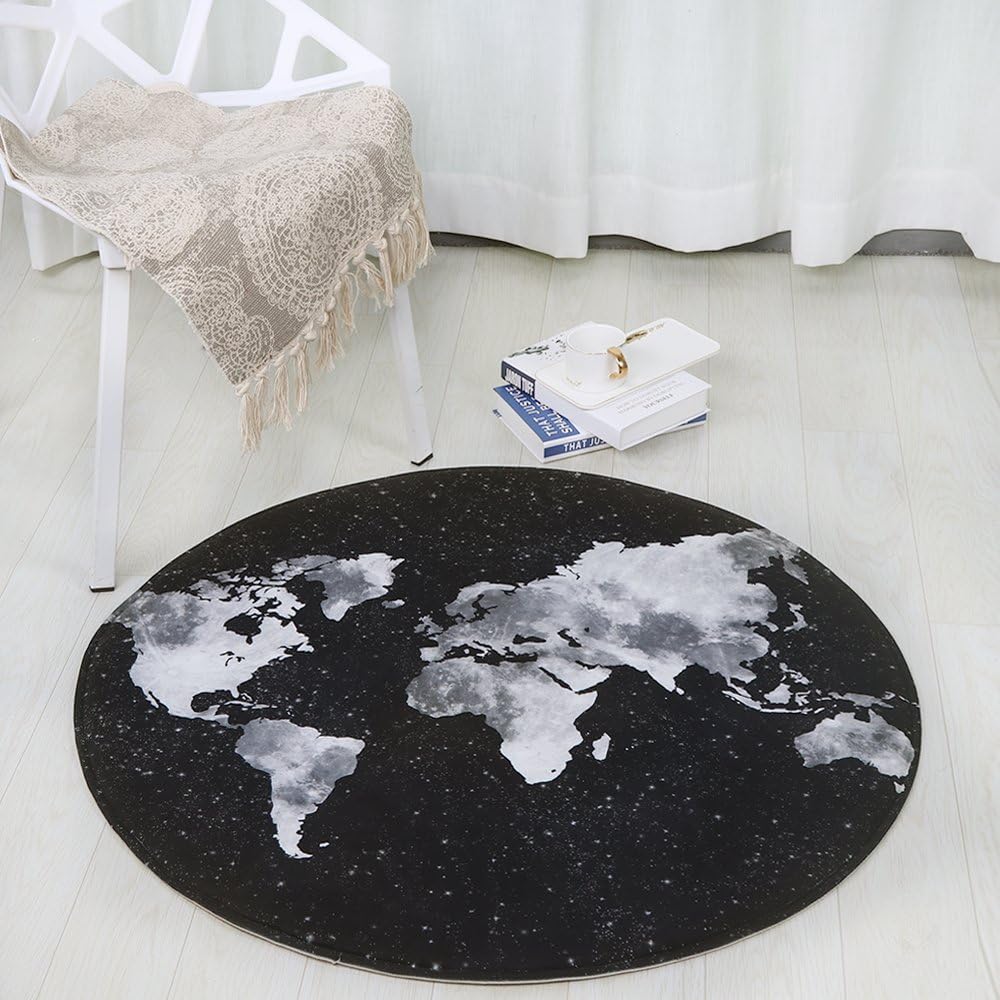 LEEVAN Modern Non-Slip Backing Machine Washable Round Area Rug Living Room Bedroom Children Playroom Soft Flannel Microfiber Carpet Floor Mat Home Decor 4-Feet Diameter, Star Map