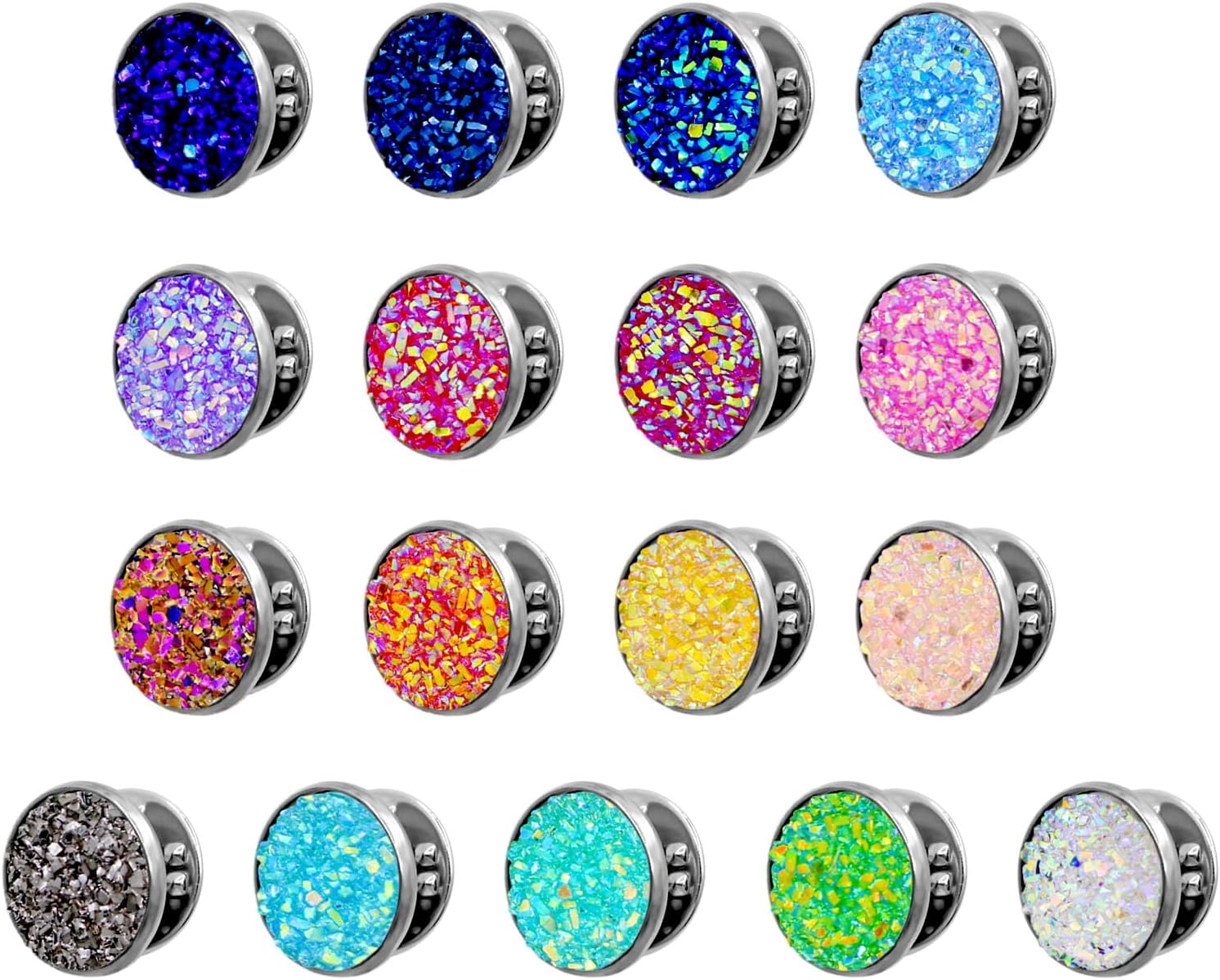 17 Pack Resin Druzy Funny Round Pins Set Cute Crystsal Round Pins Fun Button Lapel Pins Aesthetic Brooch for Women Girl Backpacks Jacket Hat Badges Jeans Decor
