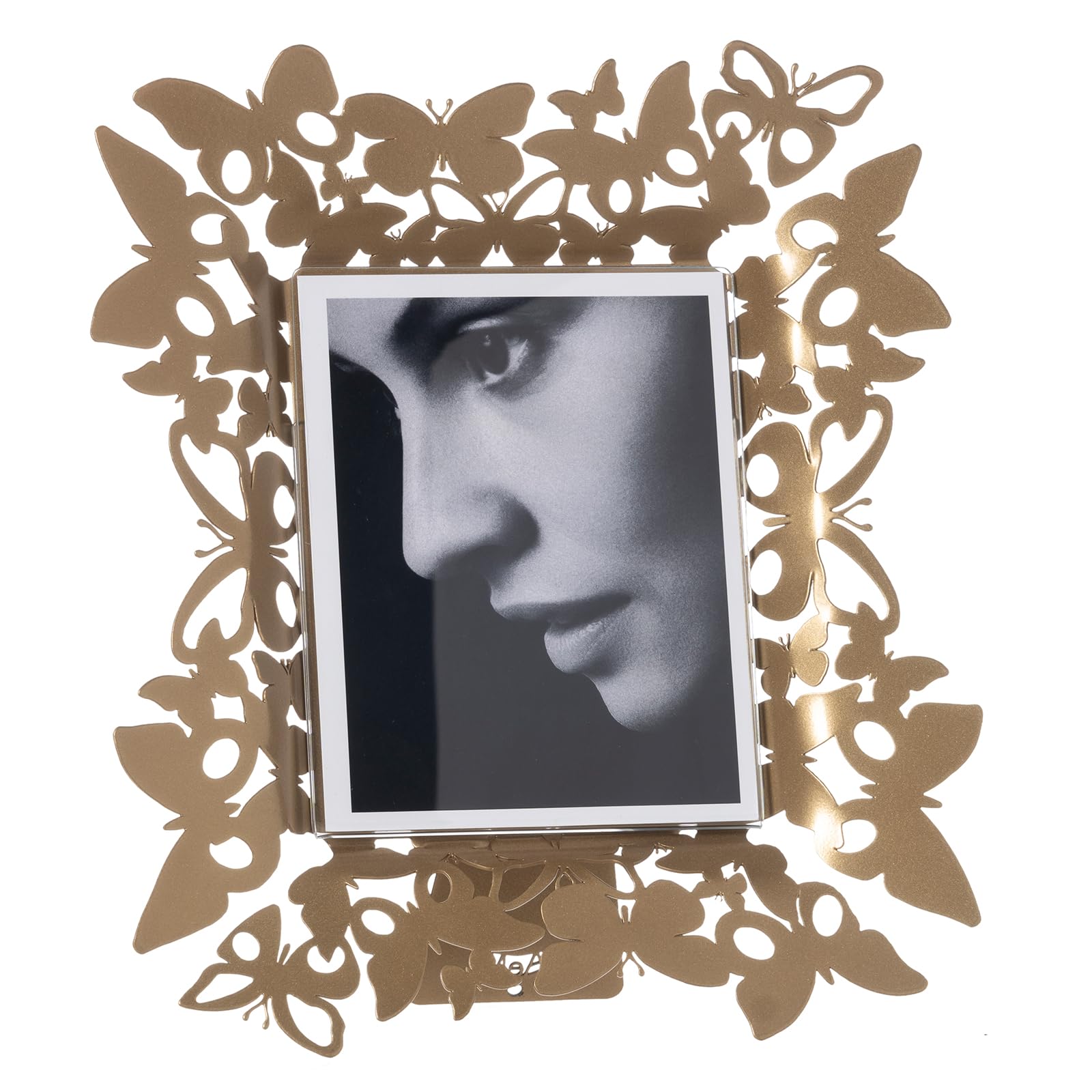 Arti & Mestieri Farfalloso - Porta Foto verticale di Design 100% Made in Italy - in Ferro, 26 x 31 cm (Oro laccato)