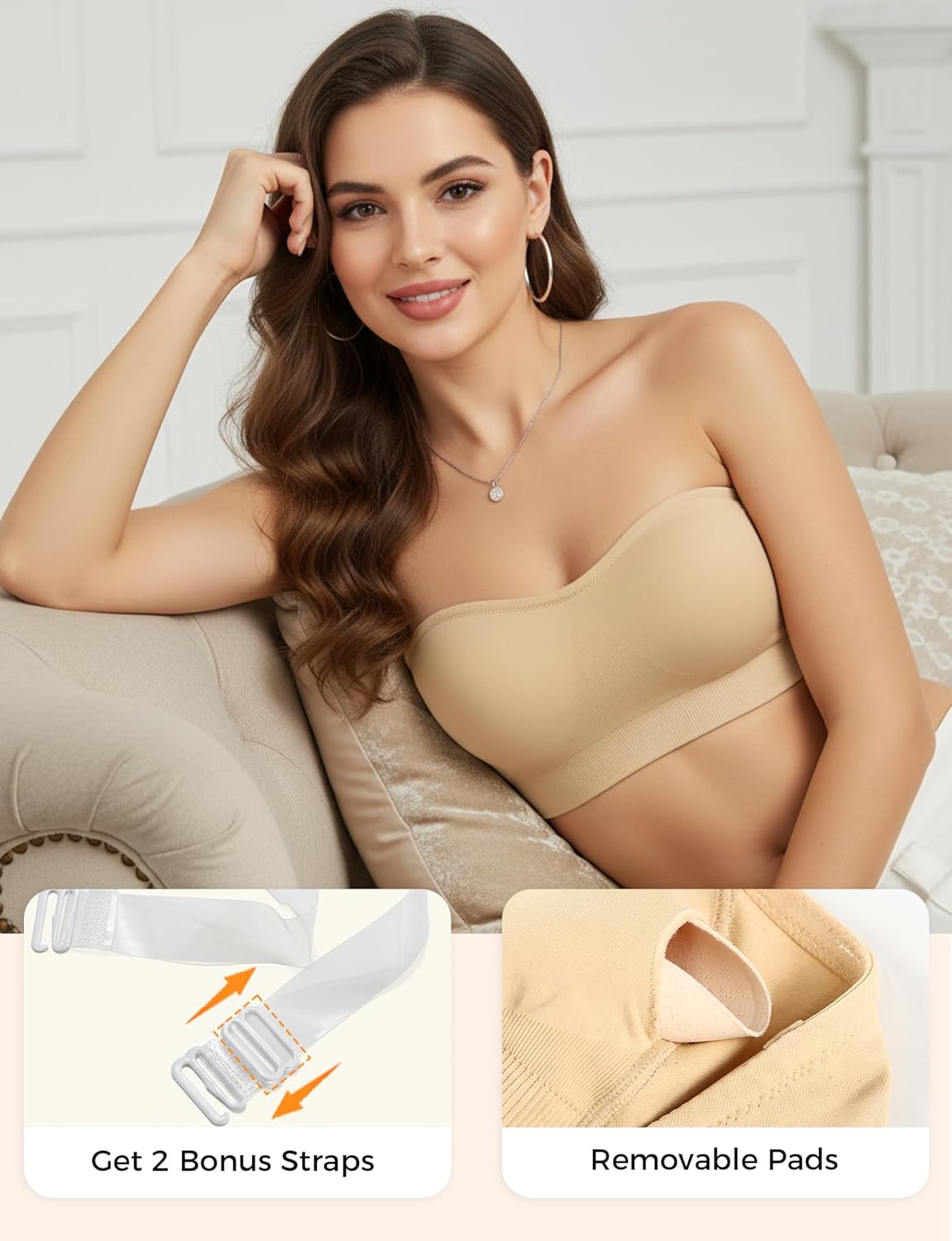 Strapless Bras for Women, Wireless Padded Bralette, Non-Slip Silicone Bandeau Bra, Seamless Tube Top Push Up Bra - Image 6
