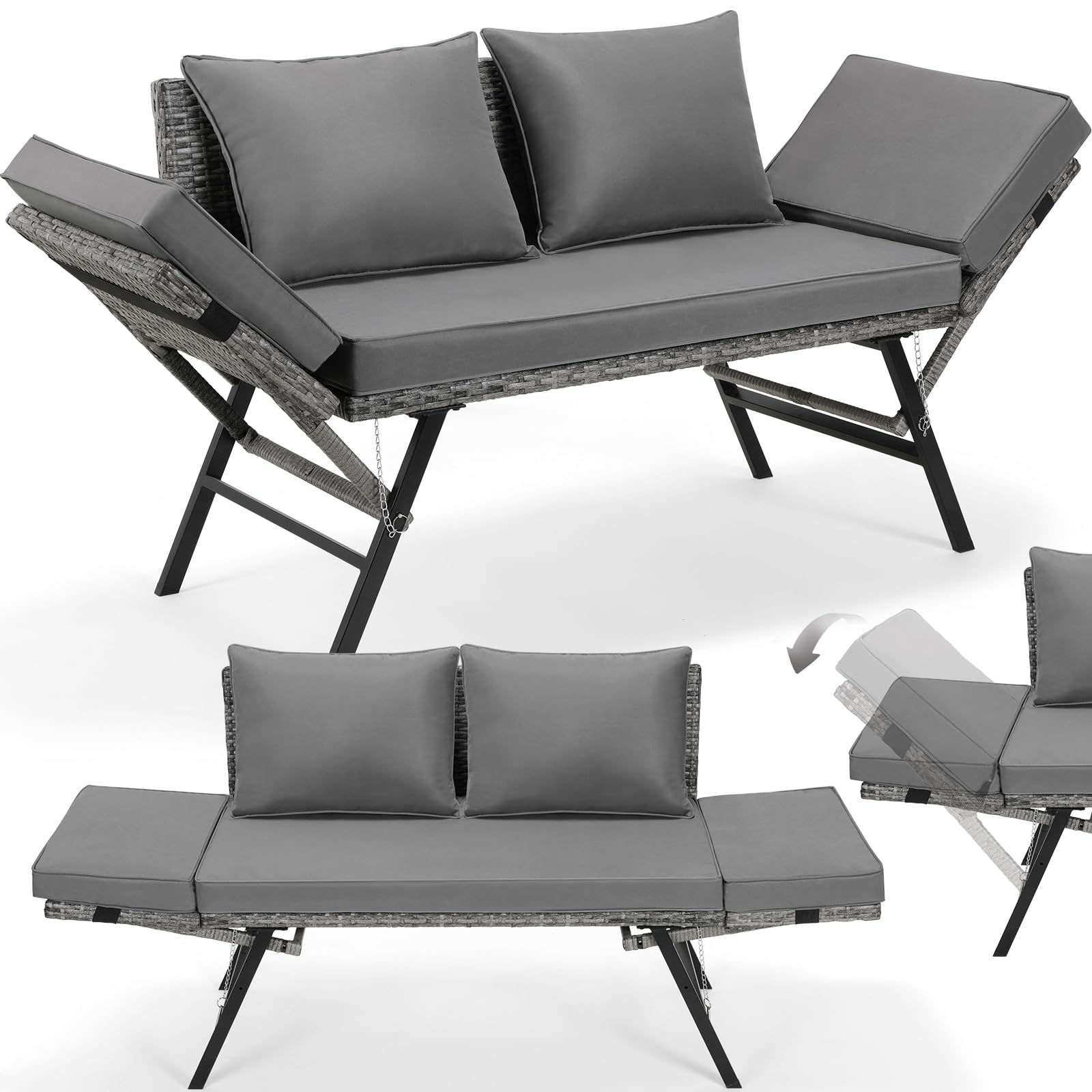 Canapé 2 Places D'extérieur En Rotin - Avec Coussins Et Rangement, Résistant Aux Intempéries, Pour Terrasse Jardin