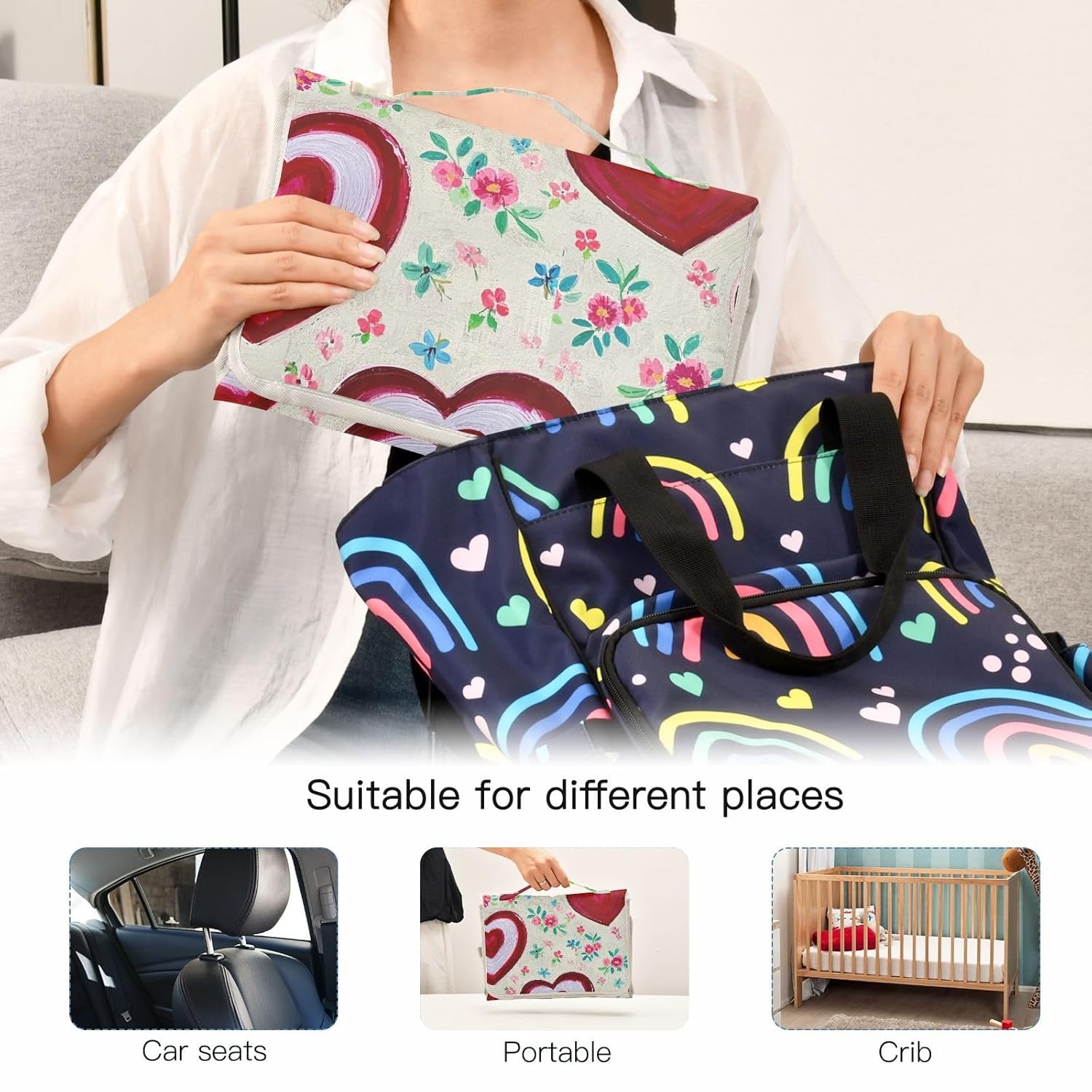 Reusable Changing Table pad with Tissue Pocket Retro Heart Peach Floral Colorful Baby Diaper Changing pad with Built-in Pillow cambiadores de pa?ales para Bebes