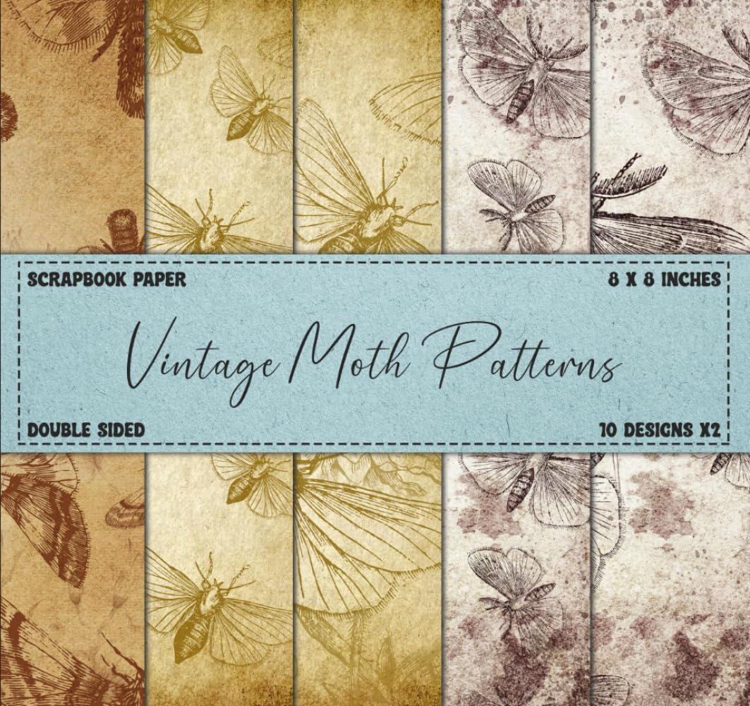 Scrapbook Paper: Vintage Moth Patterns, Double Sided 8 x 8" Designs