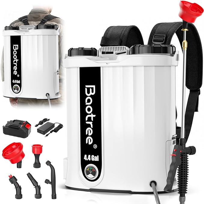 Baotree Electric Backpack Sprayer, 4.4 Gallon Capacity with 5 Nozzles