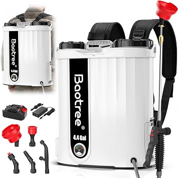 Backpack Sprayer Battery Powered 4.4 Gallon, Electric Backpack Sprayer with Telescopic Wand, Lawn Sprayer with 5 Nozzles, 18V 2.0Ah Battery & Charger for Lawn, Garden, Yard
