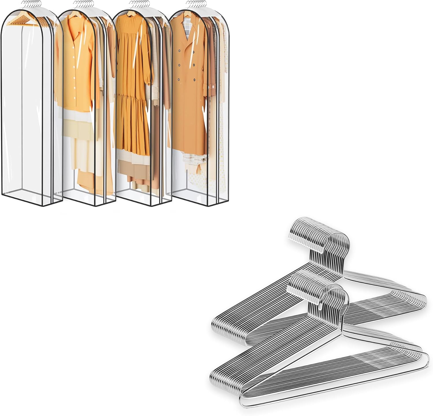 KEETDY 50 Pack Metal Hangers Coat Hangers and 10" Guessted Garment Bags