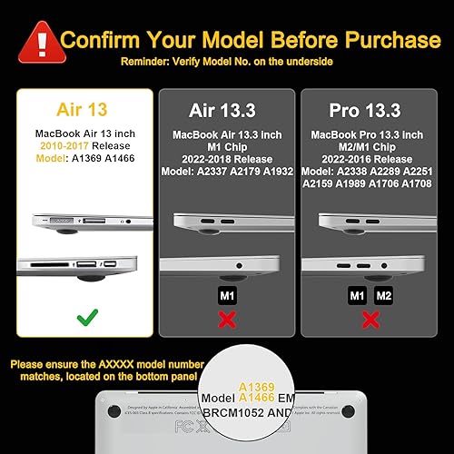 Miniatura 2 de B BELK Funda compatible con MacBook Air de 13 pulgadas modelo A1466 A1369 versión 2010-2017, carcasa rígida de plástico mate para computadora