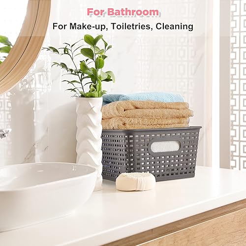 Miniatura 10 de AREYZIN Juego de 6 cestas de almacenamiento de plástico resistentes y pequeñas cestas de almacenamiento para estantes, armarios, encimeras,