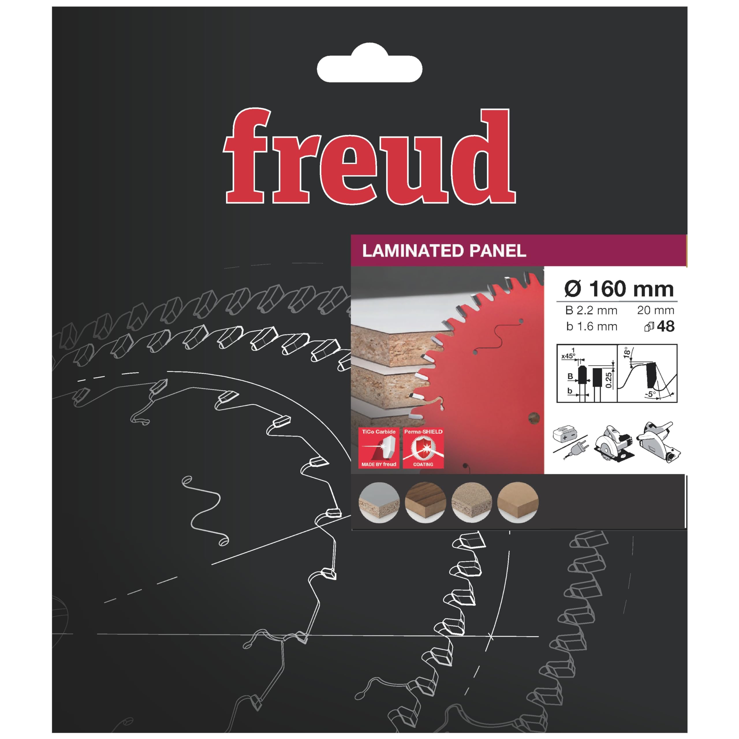 FREUD FRE00715 - Hoja para sierra circular portátil con cable/inalámbrica FREUD-Ø160 2,2/1,6 A20 Z48 TP-5° -F03FS09799-FR06L002H