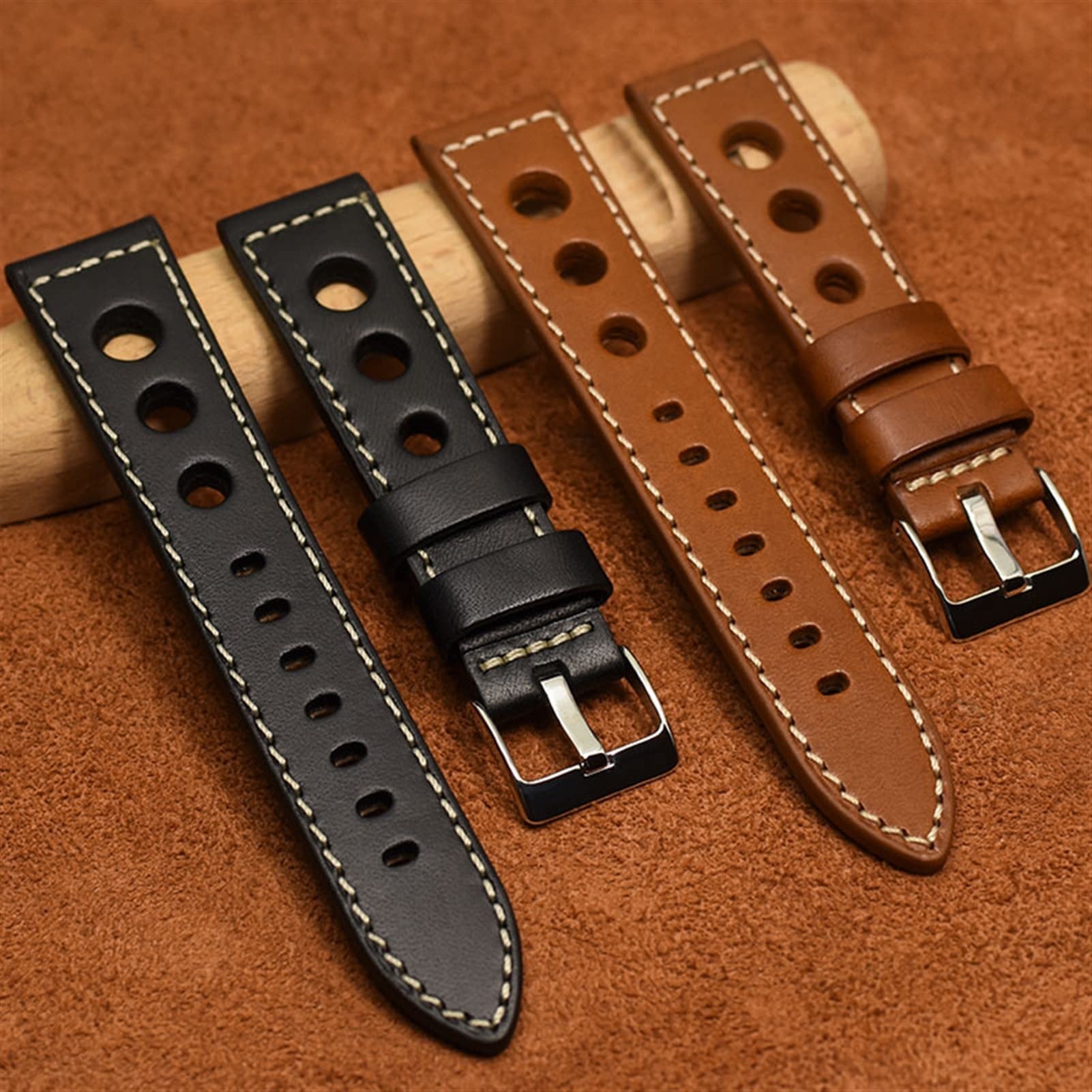 Watchbandstraps en Cuir Authentique Brune Noir Taille 20 mm 22 mm 24 mm Bracelet de Bracelet
