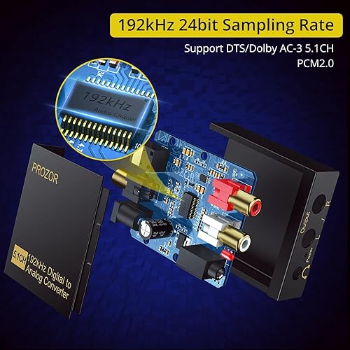 Miniatura 3 de PROZOR Convertidor de audio digital a analógico de 192 Khz compatible con convertidor óptico a RCA de 5.1 canales con anillo magnético, cable de