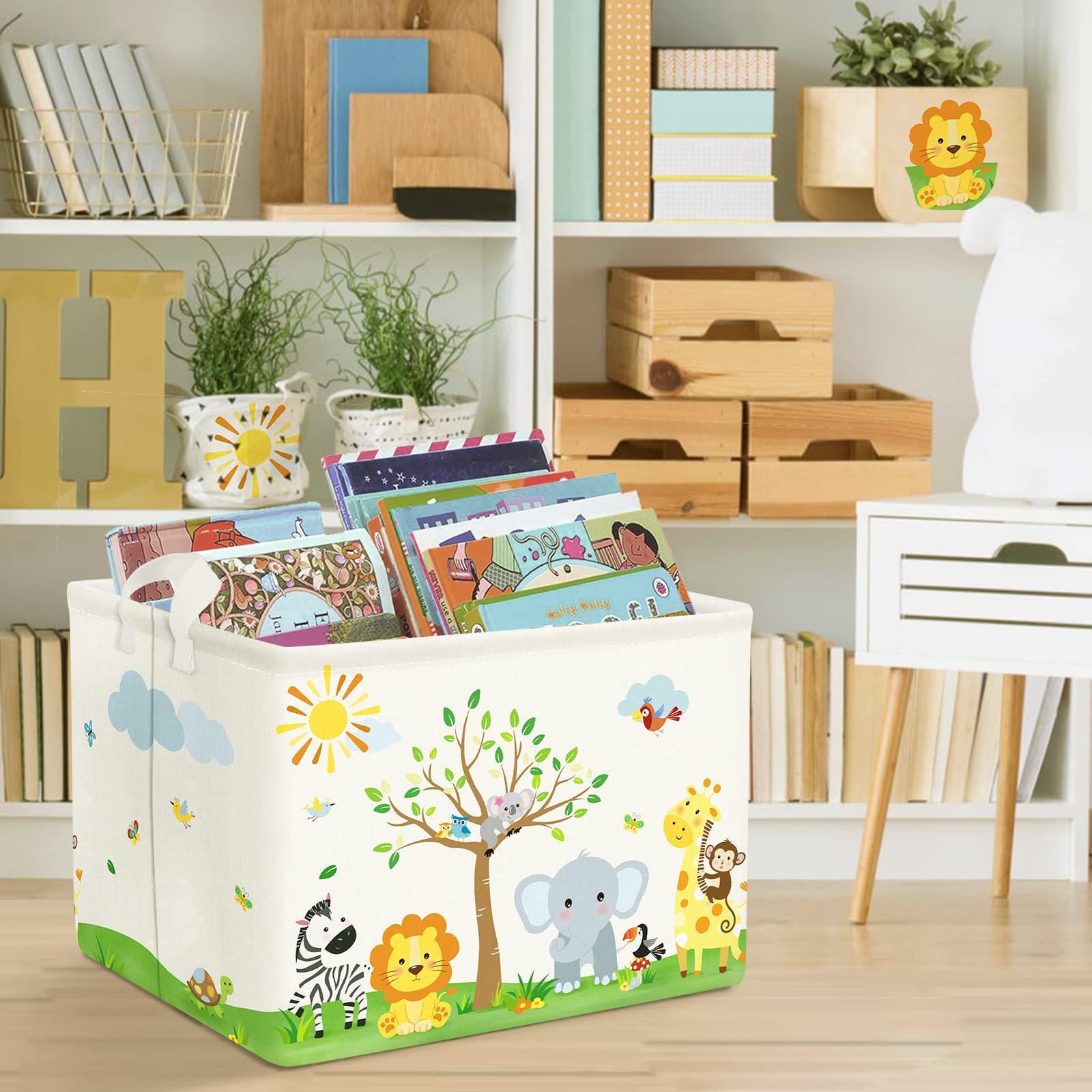 Clastyle Forest Animal Baby Laundry Hamper Collapsible Tree Clothes Kids Storage Basket Waterproof Boys Girls Toy Box for Nursery Room Lion Elephant - Image 3
