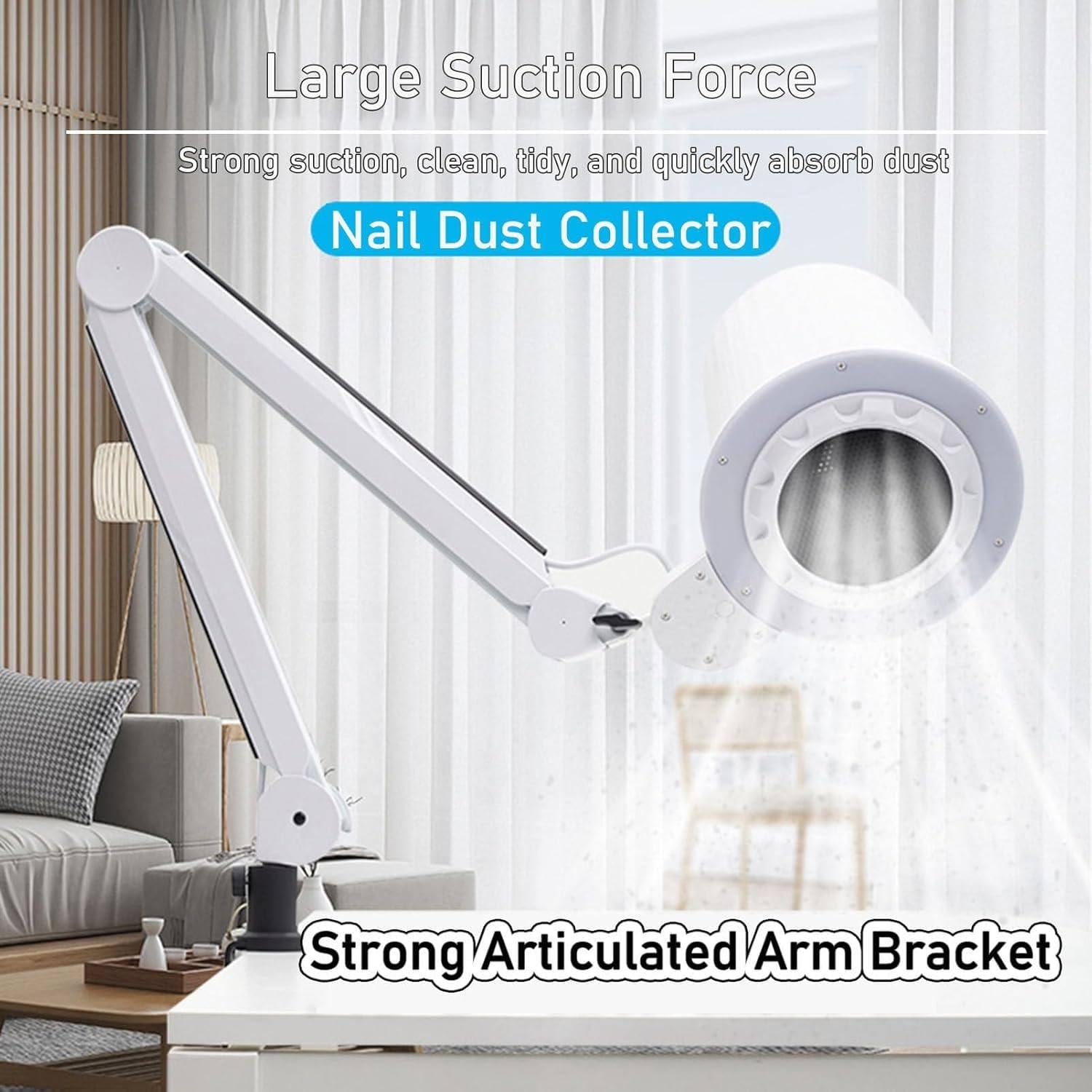 Collecteur de poussière d'ongles, Super Aspiration réglable à 360 degrés, plumeau de Salon de manucure, Outils d'art d'ongles d'éclairage LED, réutilisables de qualité Industrielle