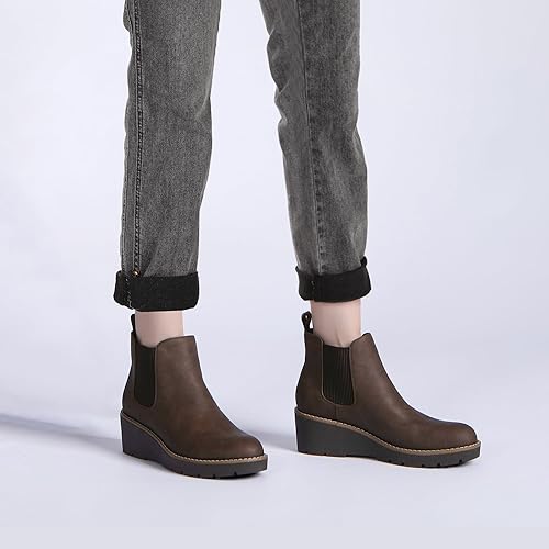 Athlefit Femme Chelsea Wedge Boots Bottine, Marron, 38 EU - 2