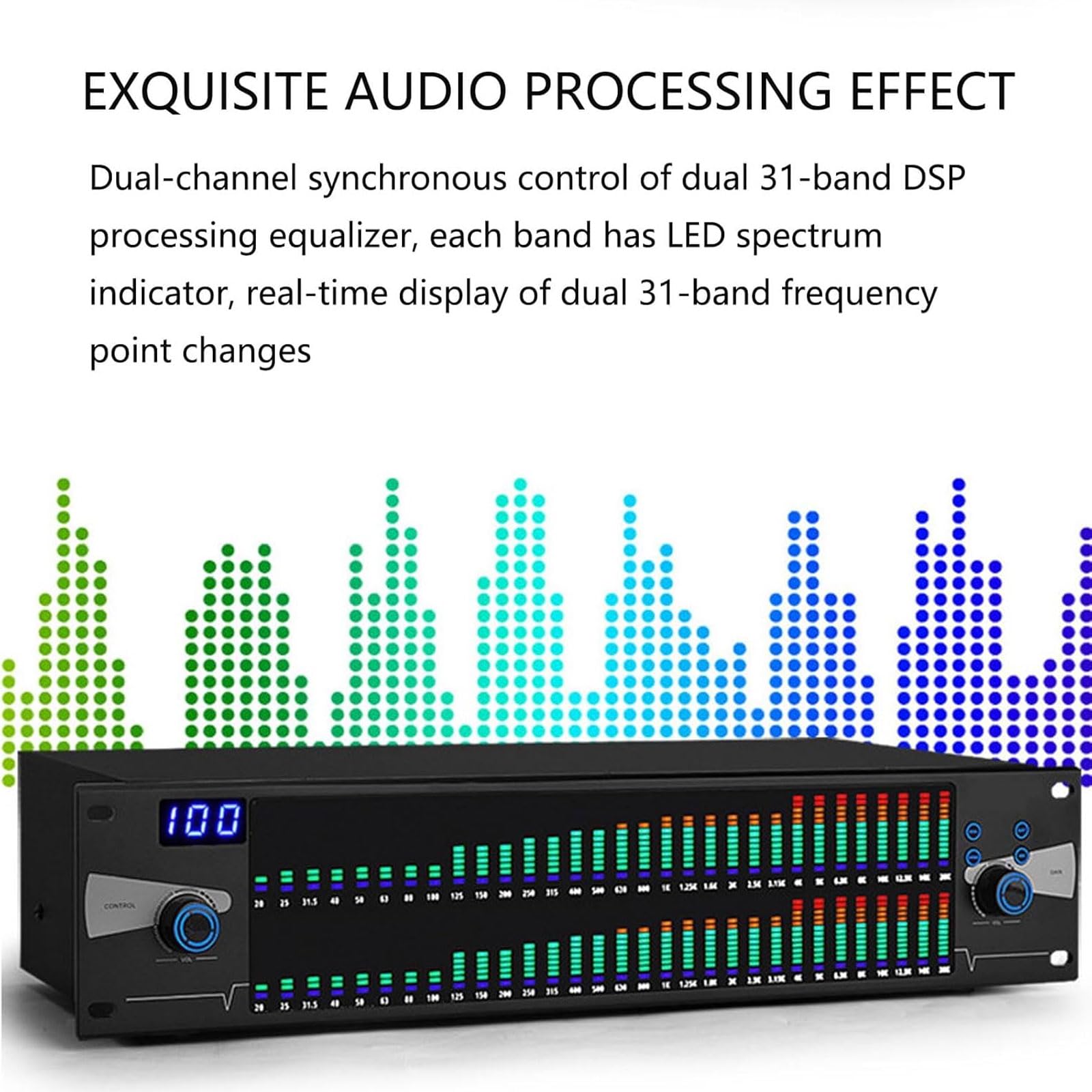 Ecualizador Gráfico Hi-Fi, Ecualizador Digital LED Doble De 31 Bandas con Reducción De Ruido, Carcasa Metálica, Memoria para 10 Preajustes, Ideal para Presentaciones En Escenario