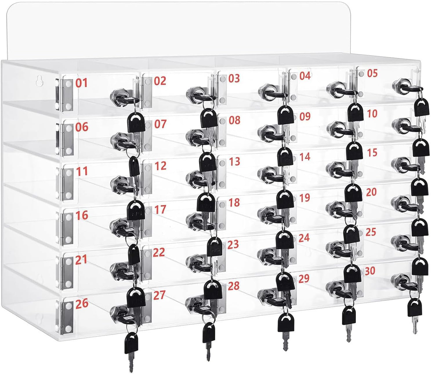 Phone Storage Cabinet Clear Cell Phone Locker Box with Door Locks and Keys Wall-Mounted Cell Phones Storage Cabinet Pocket Storage Locker Box (30Slots) ()