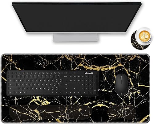 Juego de alfombrillas para mouse, (31.5 x 11.8 pulgadas), almohadilla de escritorio + soporte para reposamuñecas para teclado + reposamuñecas para