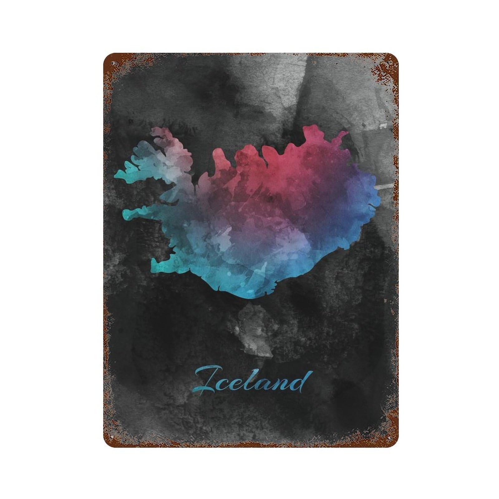 Iceland Aged Metal Wall Plaque 15.7"x11.8", Old School Wall Decor for Garage, Bar And Workshop Decor