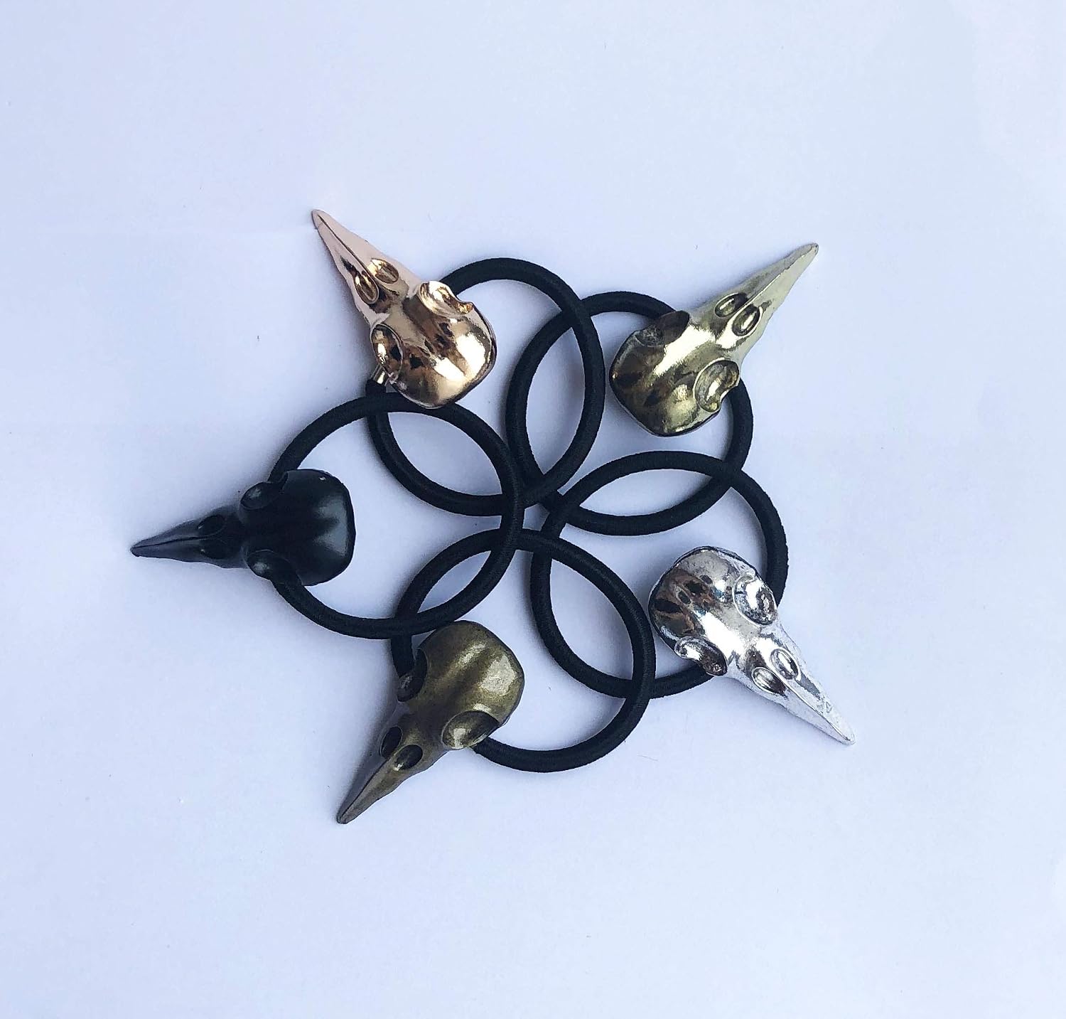 10PCS Women Hair Tie Alloy Crow Skull Elastic Ponytail Holders, Mixed Colors image 4