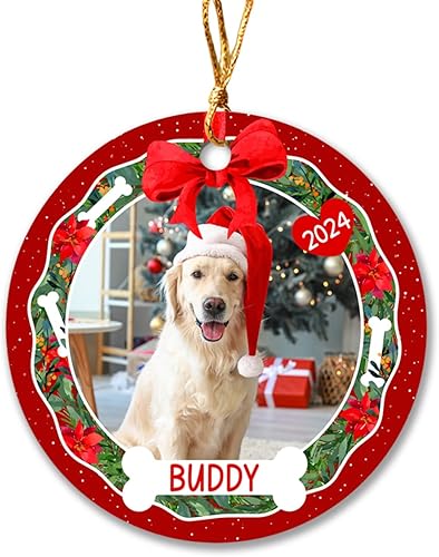 Marco de fotos de perro personalizado, adornos de Navidad 2023, adorno de perro para decoraciones de árbol de Navidad, primer adorno de fotos de