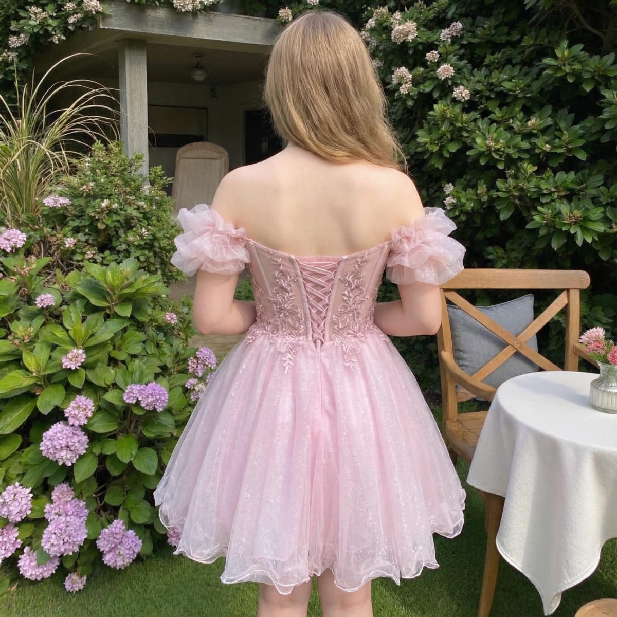 A-line Appliques Tulle Homecoming Dresses for Women, Short Prom Dresses Cocktail Dress Off The Shoulder