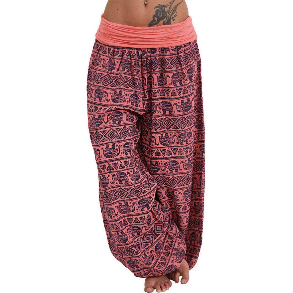 Generisch Pantalon sarouel pour femme - Pantalon bombé - Motif bohème - Taille haute - Taille élastique - Pantalon de yoga ample - Pantalon d'été aéré - Pantalon de yoga décontracté - Pantalon de