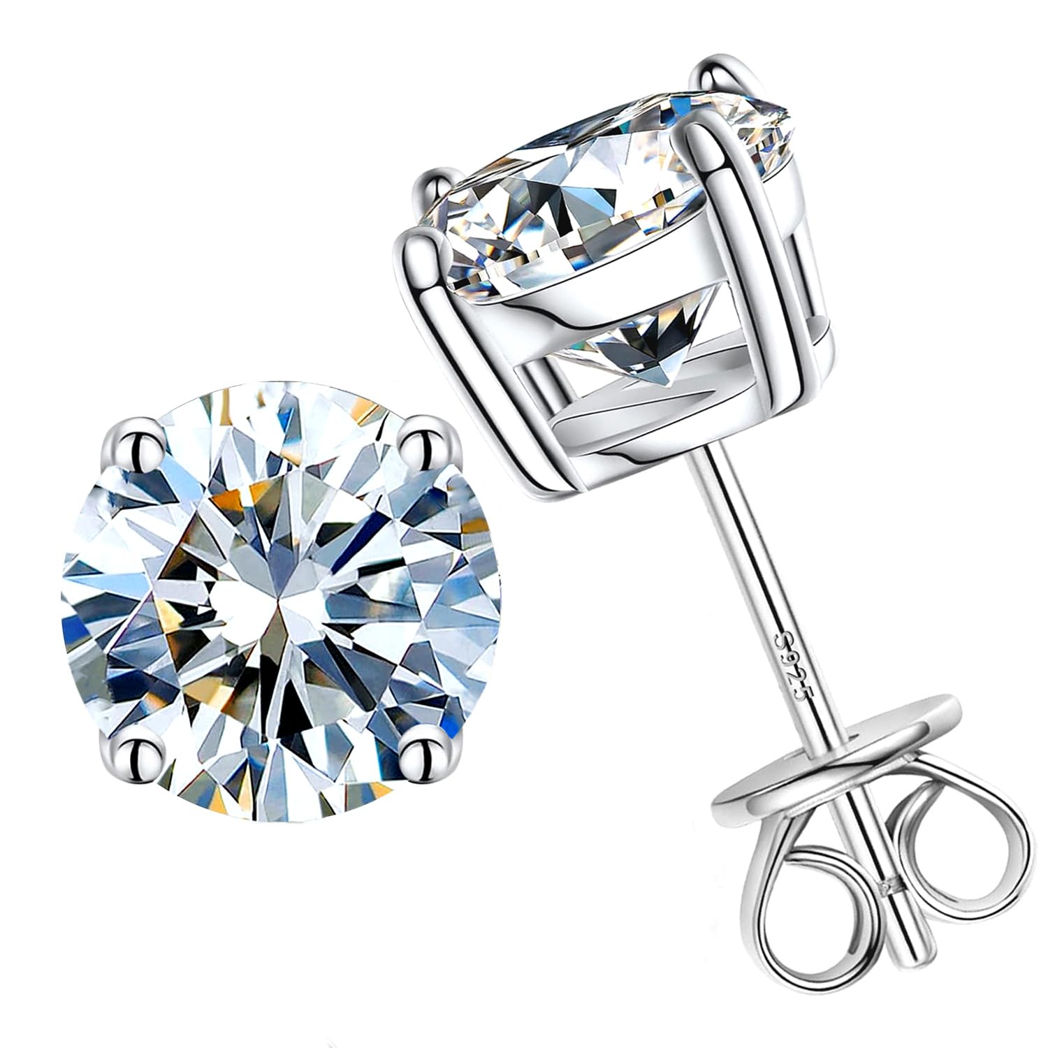 Moissanite Stud Earrings for Women Men - Total 1-4ct Laboratory Diamond S925 Silver Earrings Wedding Jewelry