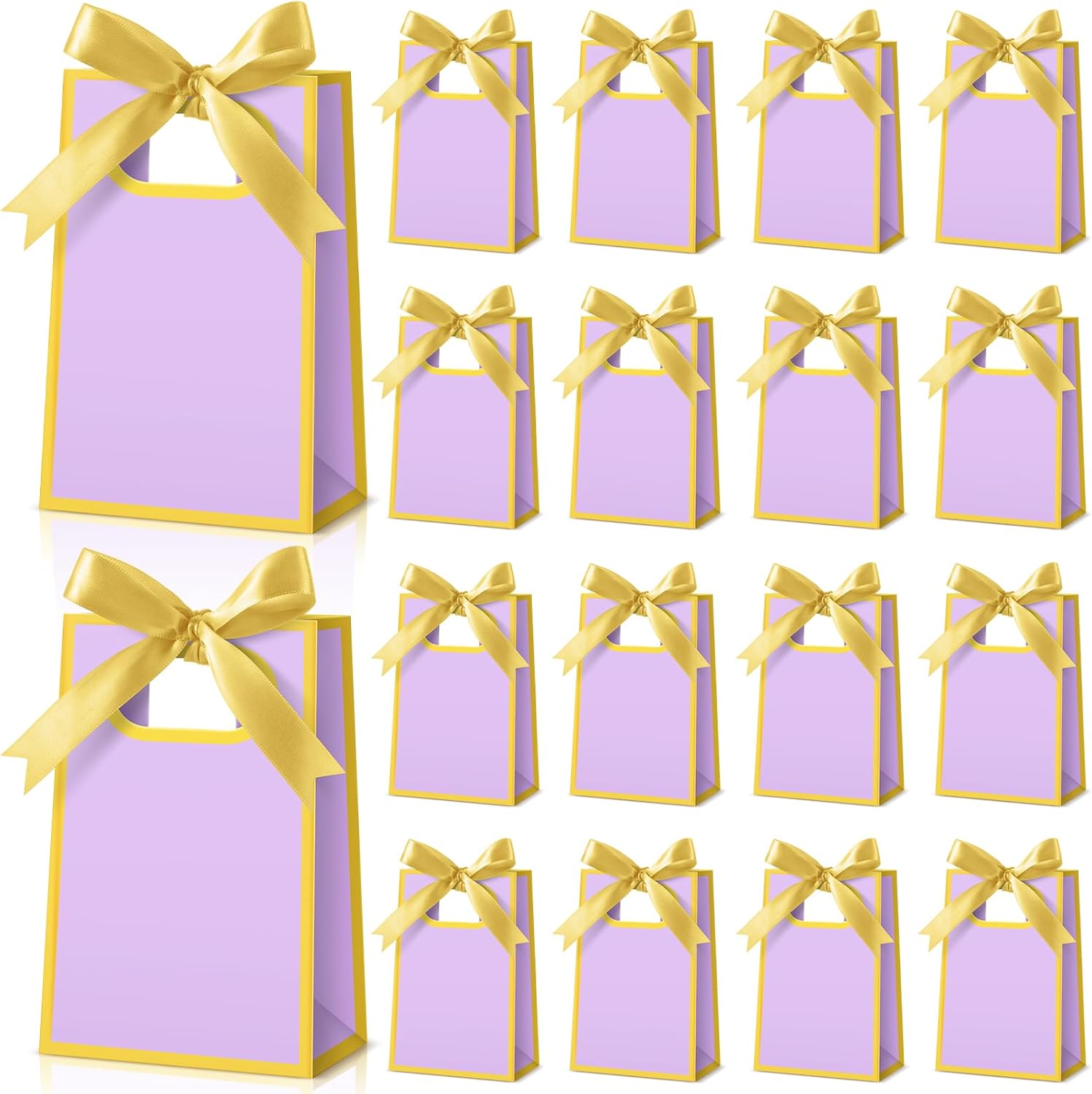 Kolldenn 24 Pcs Small Gift Bags with Bow 6.3 x 3.9 x 2.8 Inch Thank You Gift Bags Elegant Mini Paper Bag with Handles for Wedding Bridal Birthday Baby Shower Bridesmaid Party Favors(Purple Gold) Purple Gold 24