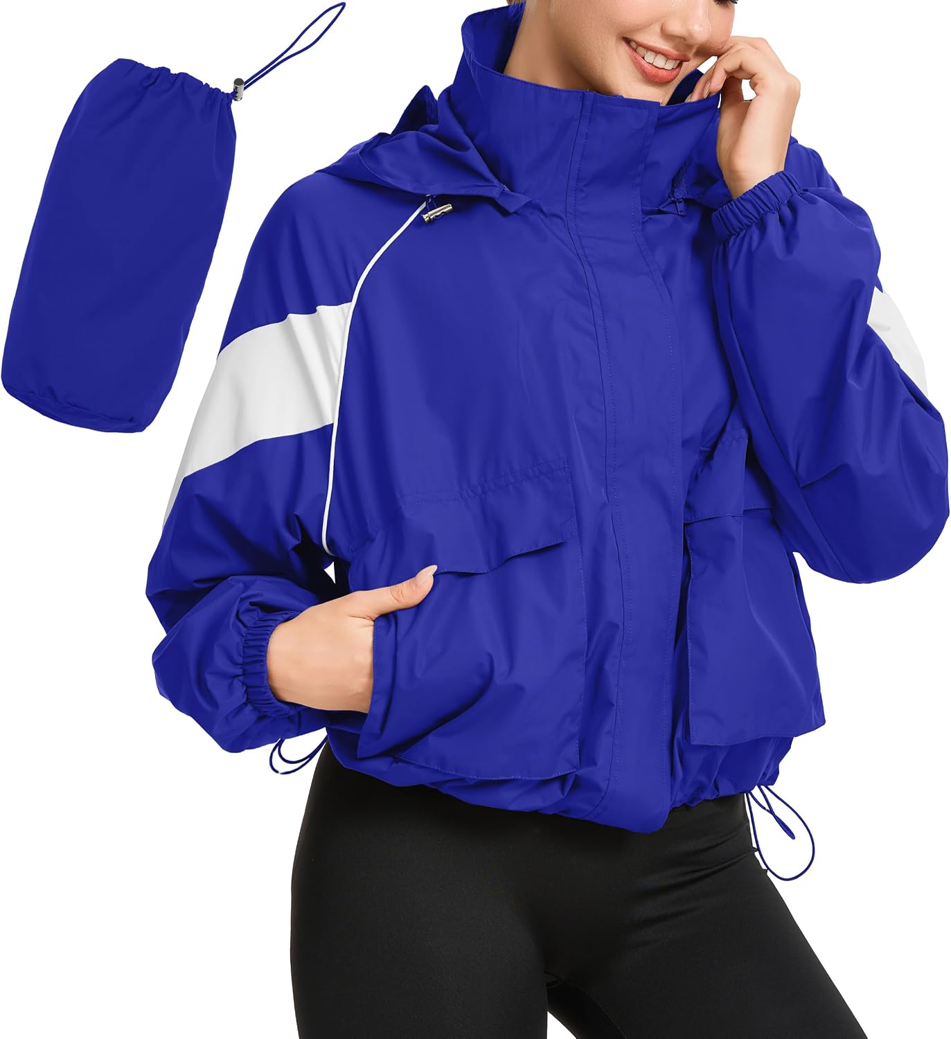 PESION Womens Waterproof Rain Jacket Cropped Lightweight Raincoat Athletic Outdoor Running Hiking Windbreaker Sporty Jackets