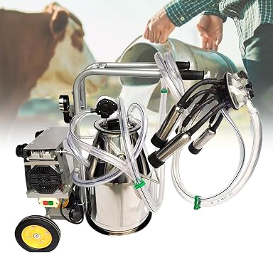 Automatic Pulsation Vacuum Milker, Electric Cow Milking Machine, with 25L Stainless Steel Bucket, Silicone Cups and Tubes, Adjustable Pressure,220V