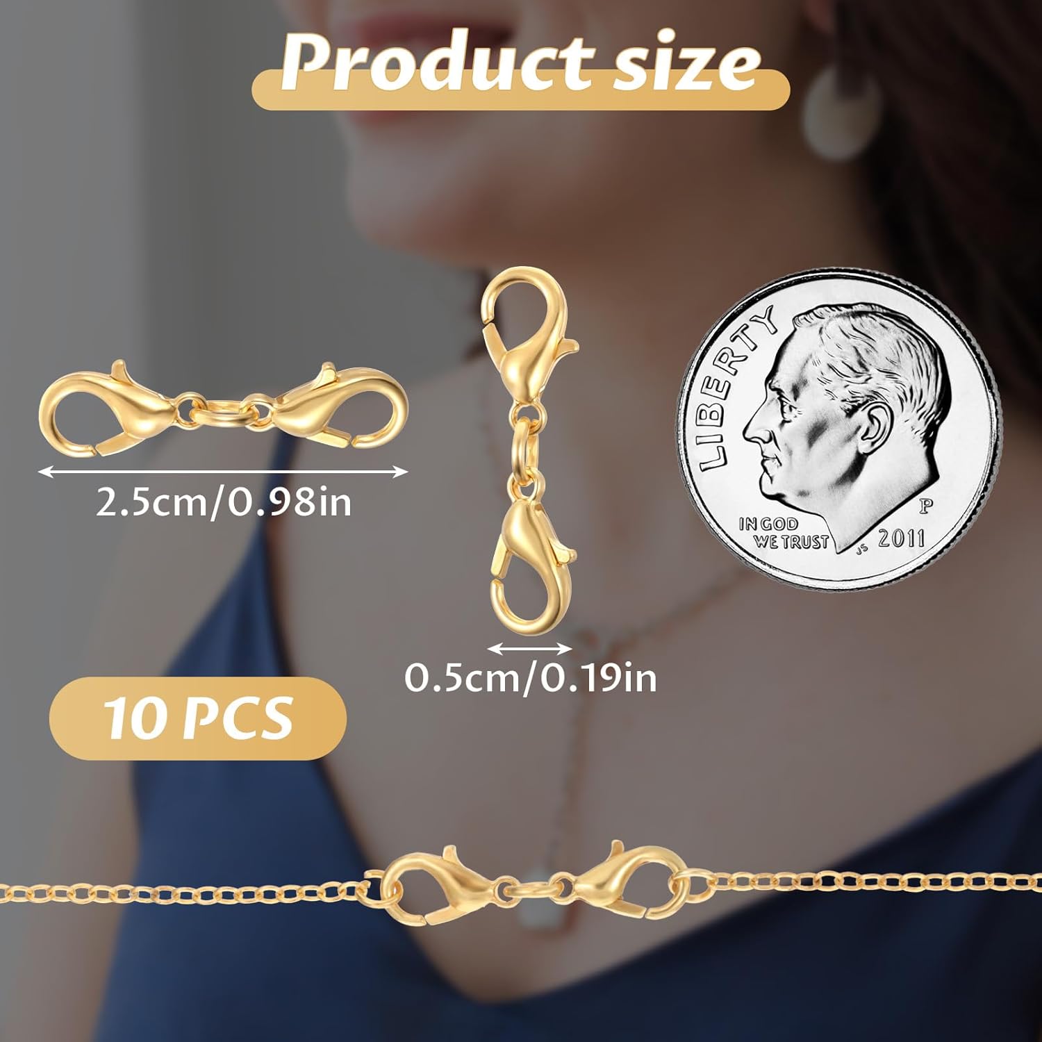 10 Pcs Double Lobster Clasp Necklace Chain Extenders Bracelet Clasp Connector Gold Lobster Claw Clasps Double Opening Jewelry Clasps for DIY Jewelry Making - Image 2