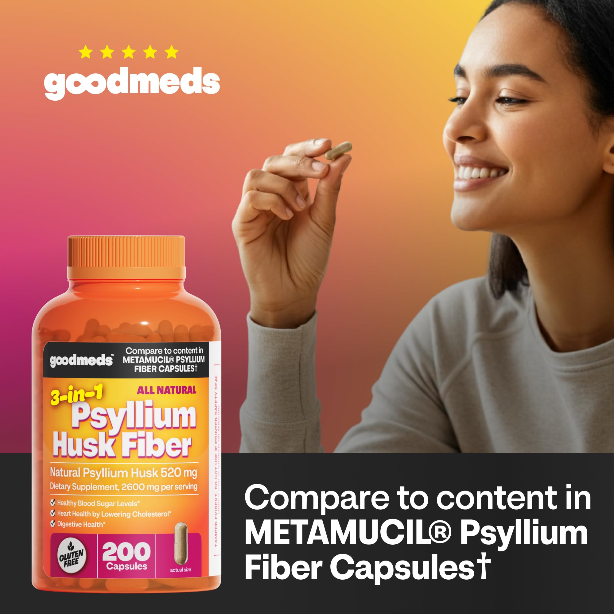 Psyllium Husk Fiber Supplement 520mg Capsules (200 Count) — Amazon image 4