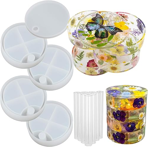 Miniatura 9 de FUNSHOWCASE Caja de almacenamiento giratoria, juego de moldes de silicona de resina epoxi, organizador de 6 capas con tapa y rodamientos,